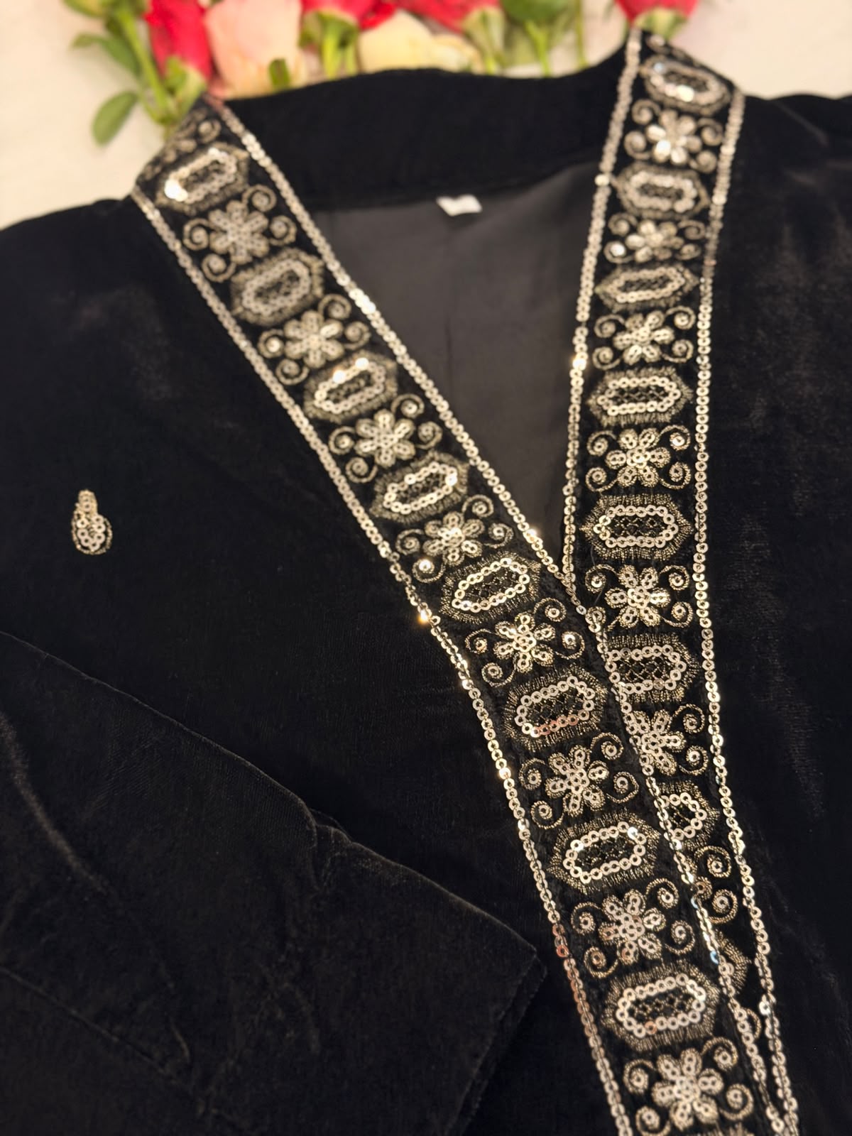 Ayesha Fabrics by Premium 11000 Micro Velvet Embroidered Shirt & Bell-Bottom Trouser Set D-05