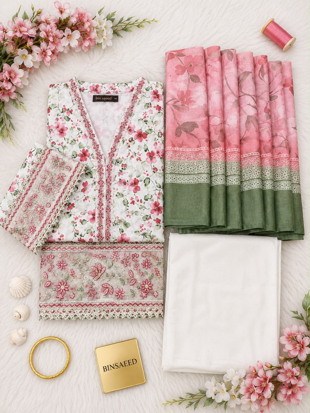 Bin Saeed Luxury Lawn Embroidery Stitced Collection 2026 D-6