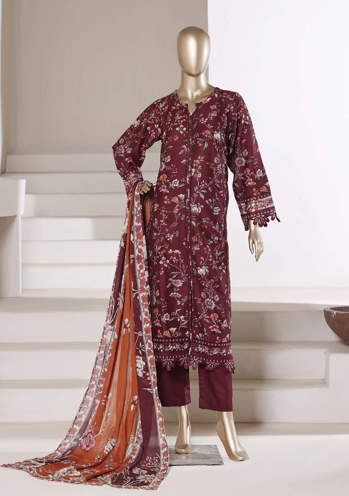 Sadabahar luxury long length Embroidery lawn 3piece stitched collection D-02