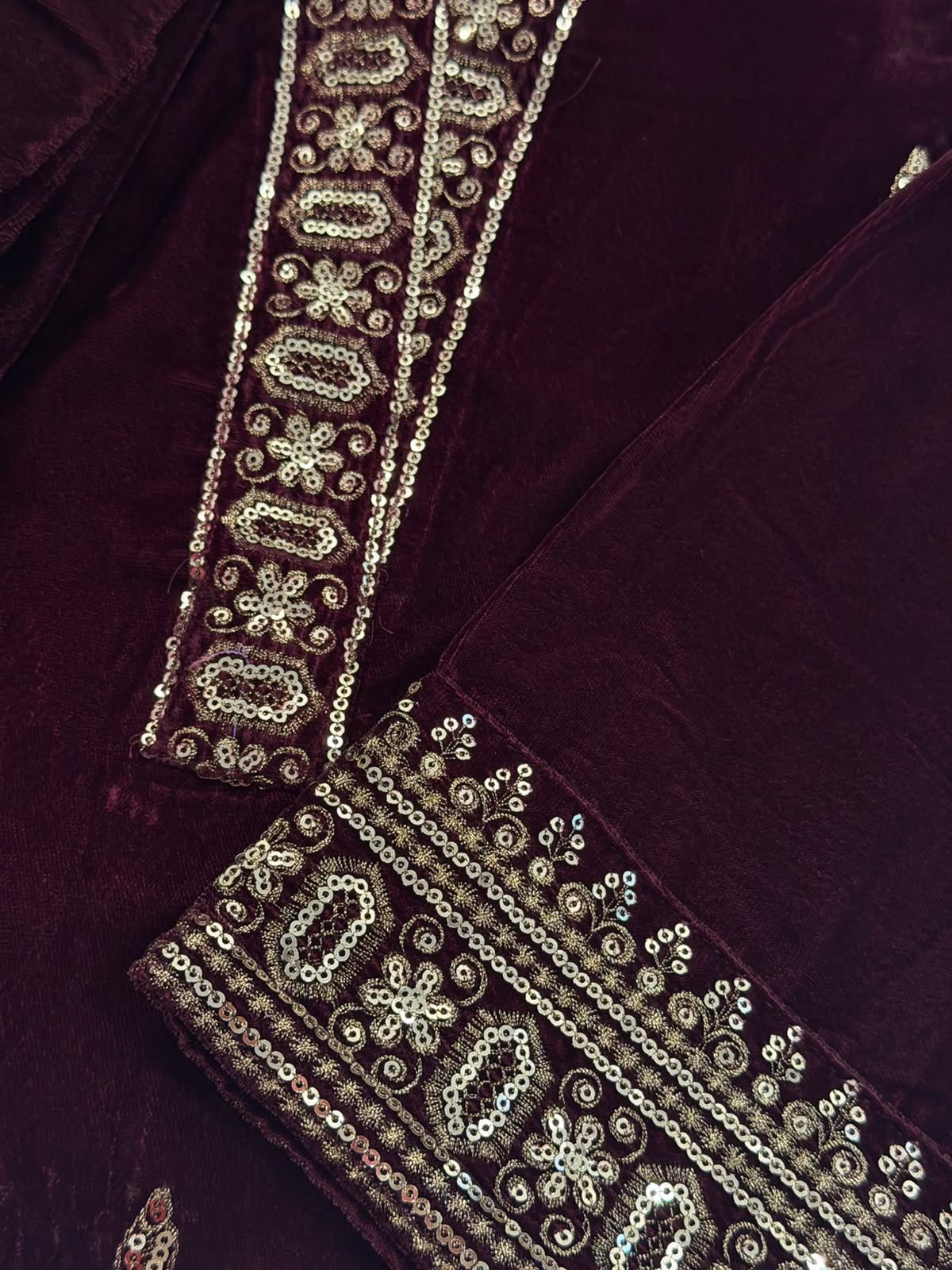 Ayesha Fabrics by Premium 11000 Micro Velvet Embroidered Shirt & Bell-Bottom Trouser Set D-03