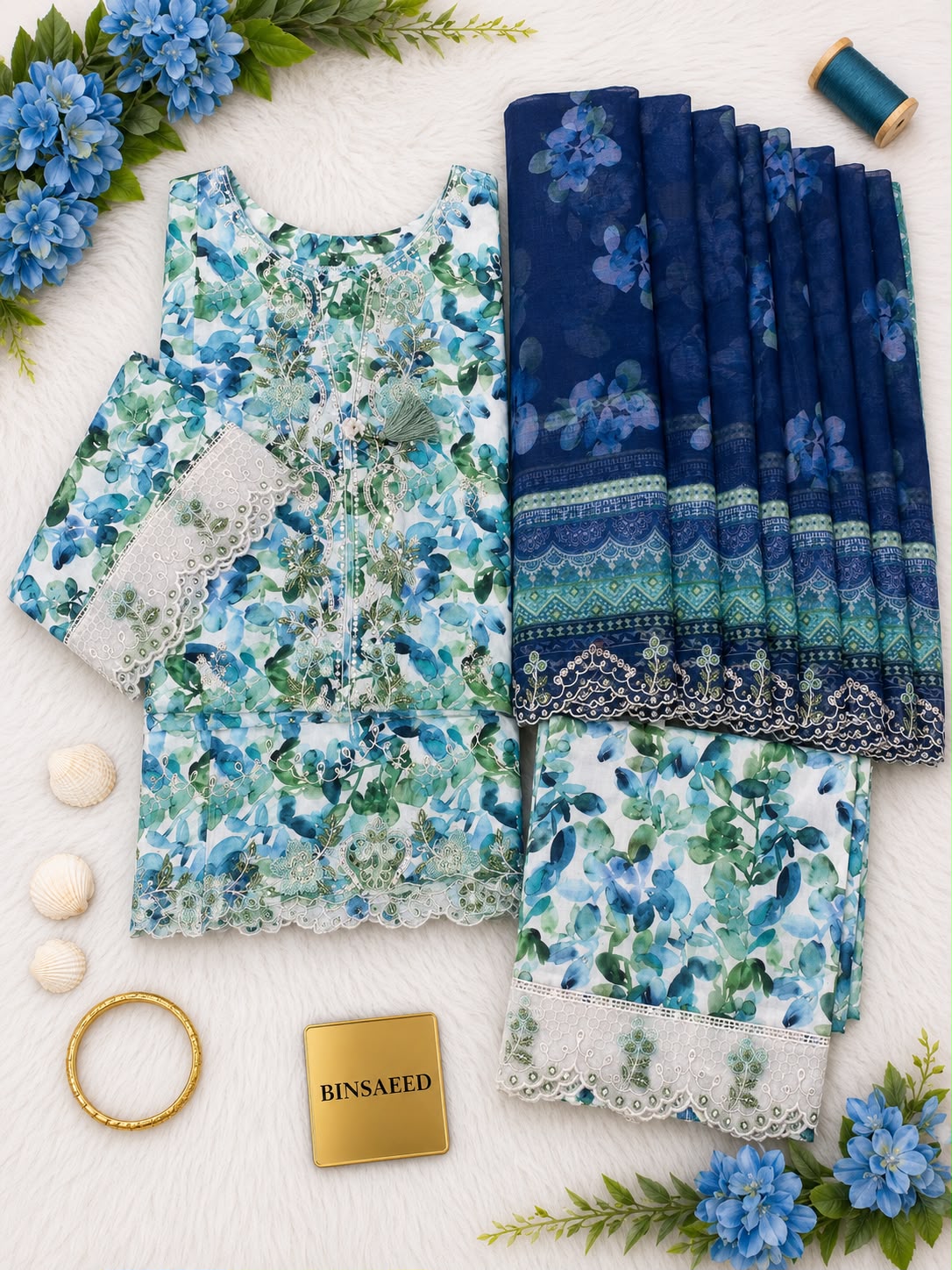 Bin Saeed Luxury Lawn Embroidery Stitced Collection 2026 D-10