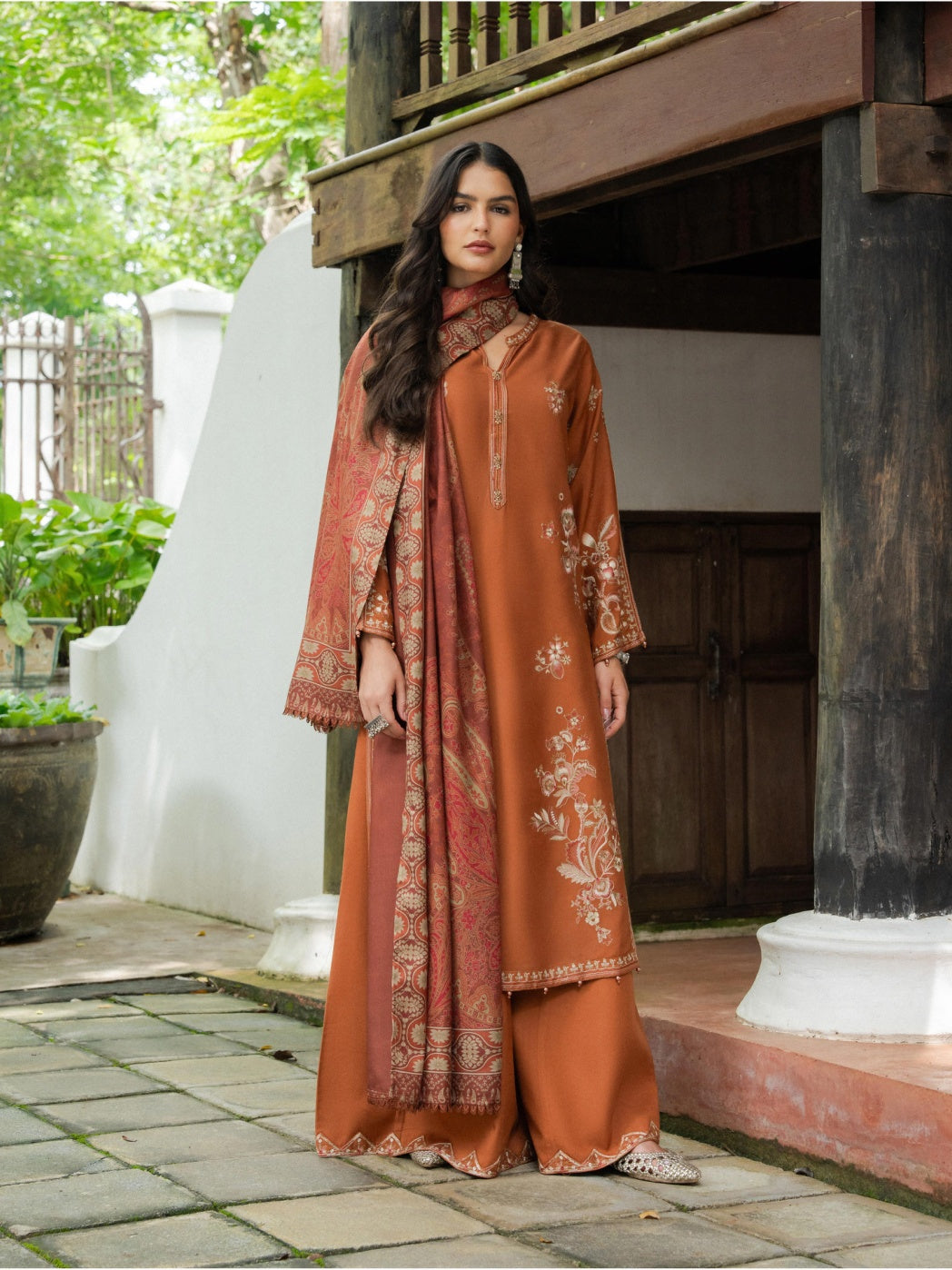Allys by Kashmere Embroidered Wool Rust Unstitched 3-Piece Suit Collection D-AL-1325