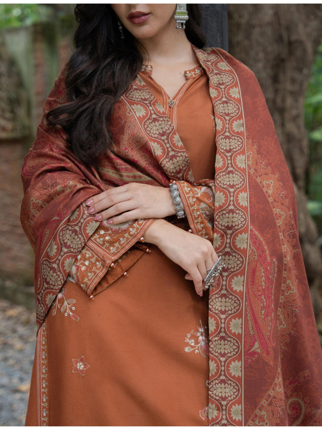 Allys by Kashmere Embroidered Wool Rust Unstitched 3-Piece Suit Collection D-AL-1325