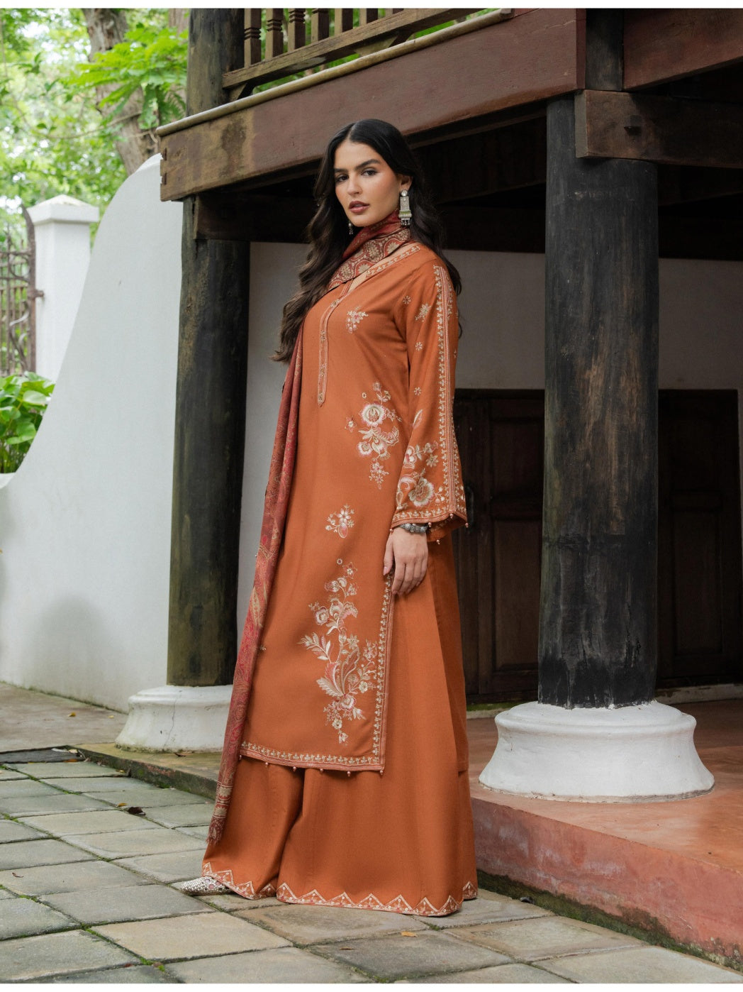 Allys by Kashmere Embroidered Wool Rust Unstitched 3-Piece Suit Collection D-AL-1325