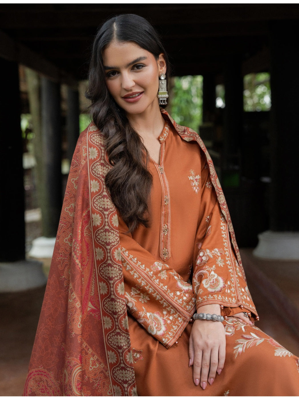 Allys by Kashmere Embroidered Wool Rust Unstitched 3-Piece Suit Collection D-AL-1325