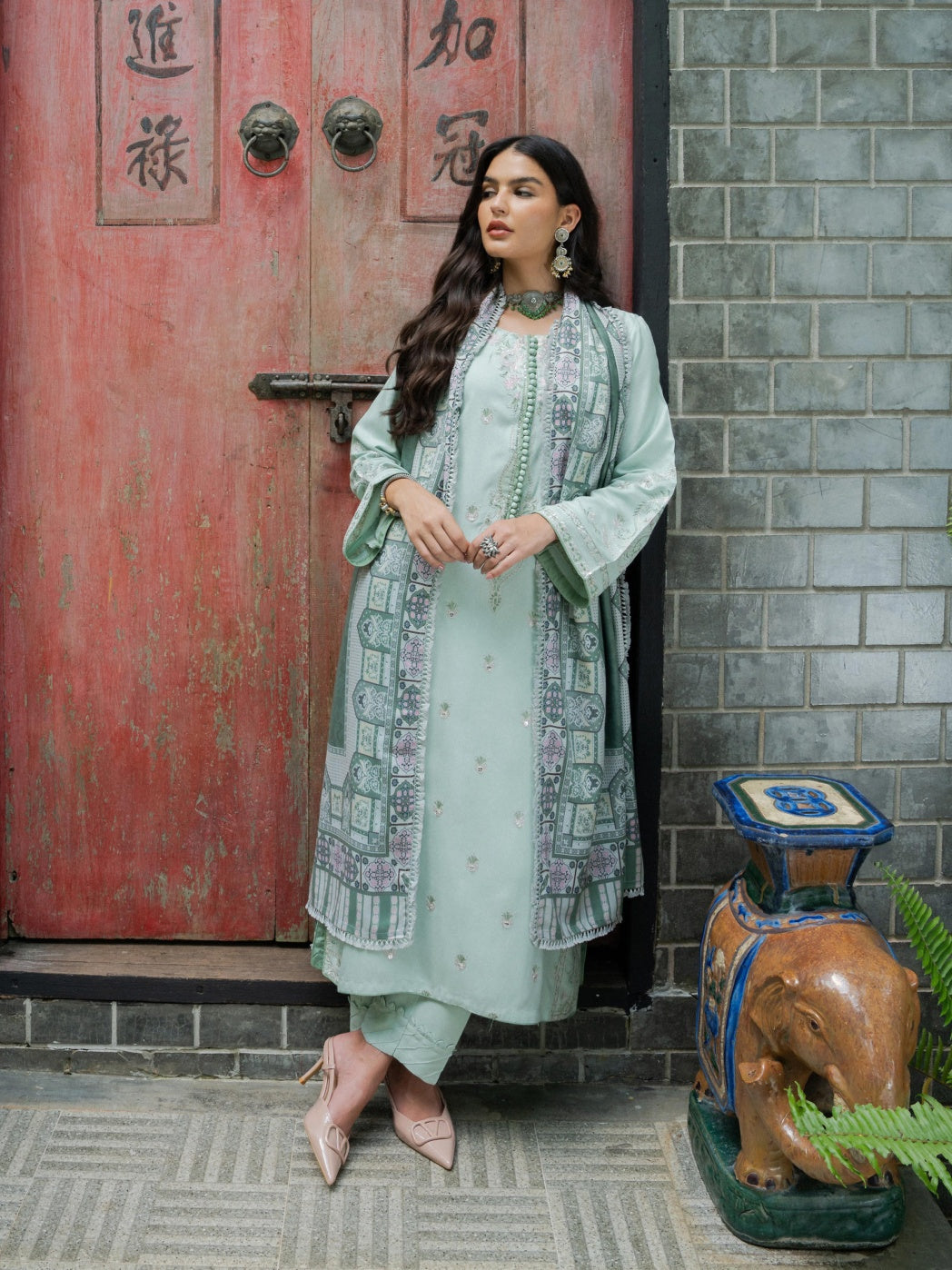 Allys by Kashmere Embroidered Wool Mint Unstitched 3-Piece Suit Collection D-AL-1327