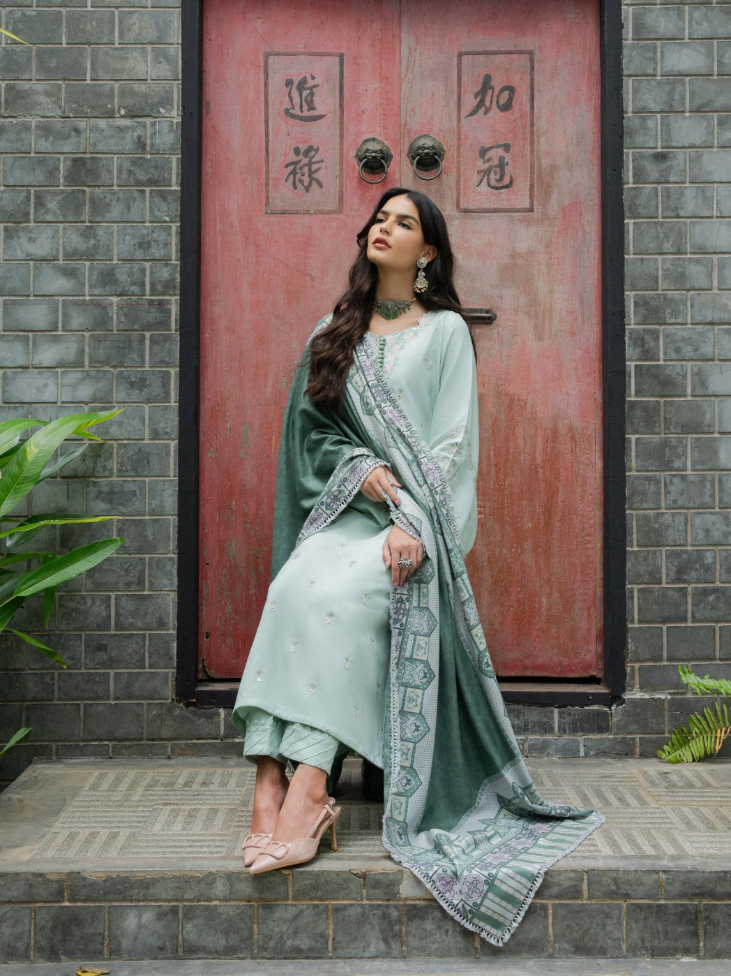 Allys by Kashmere Embroidered Wool Mint Unstitched 3-Piece Suit Collection D-AL-1327