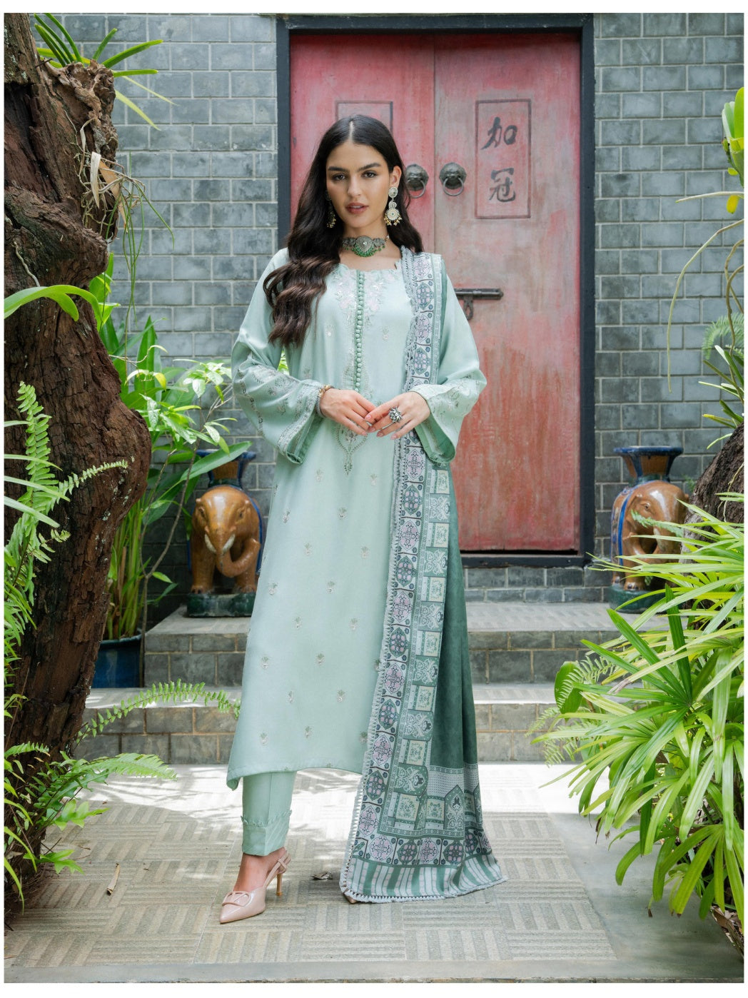 Allys by Kashmere Embroidered Wool Mint Unstitched 3-Piece Suit Collection D-AL-1327