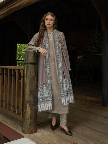 Allys by Kashmere Embroidered Wool Taupe Unstitched 3-Piece Suit Collection D-AL-1329