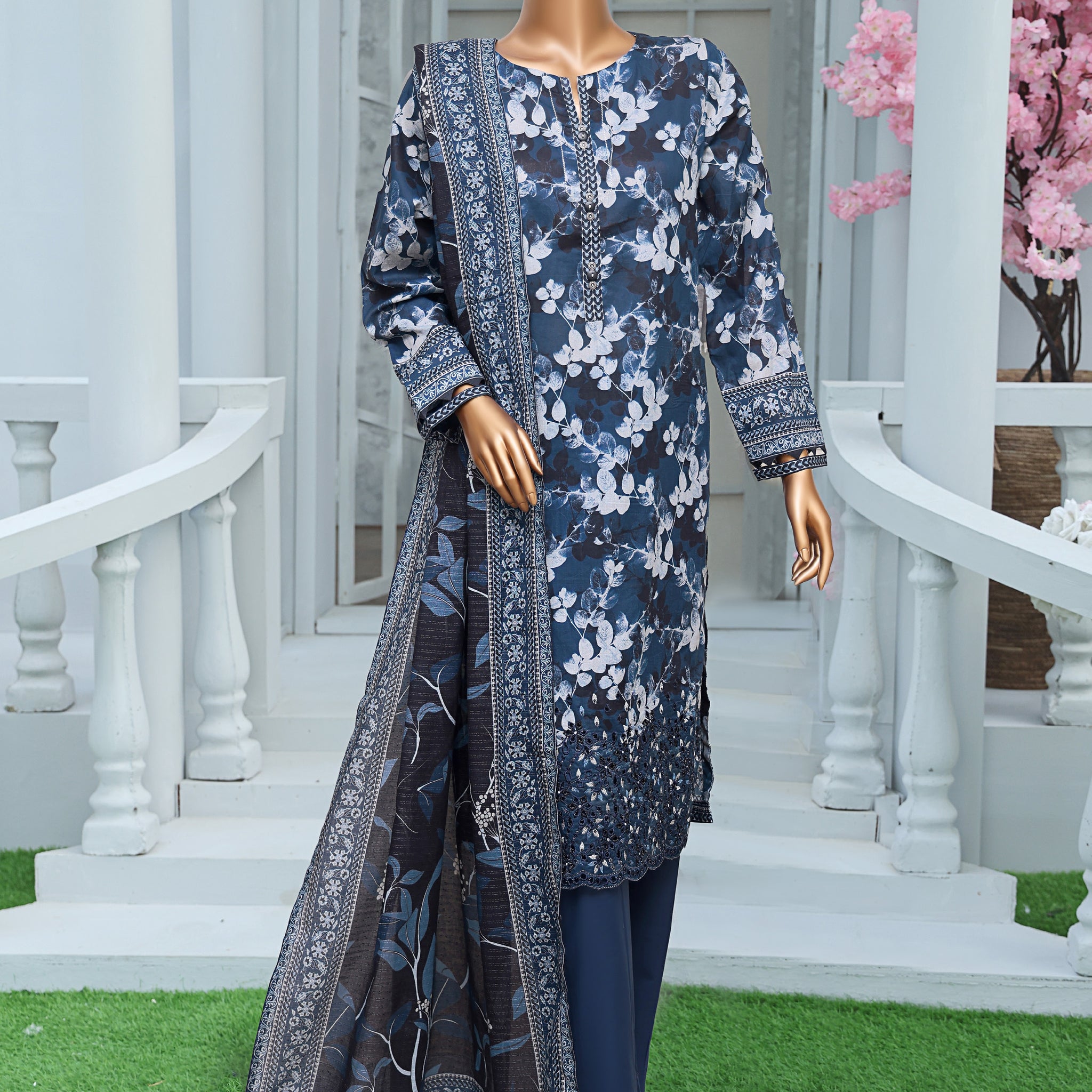 HZ Textile Unstitched ASASA  Digital Printed Embroidered Lawn Shirt with Digilal Printed Karandi Lawn Dupatta Collection'25 D-02