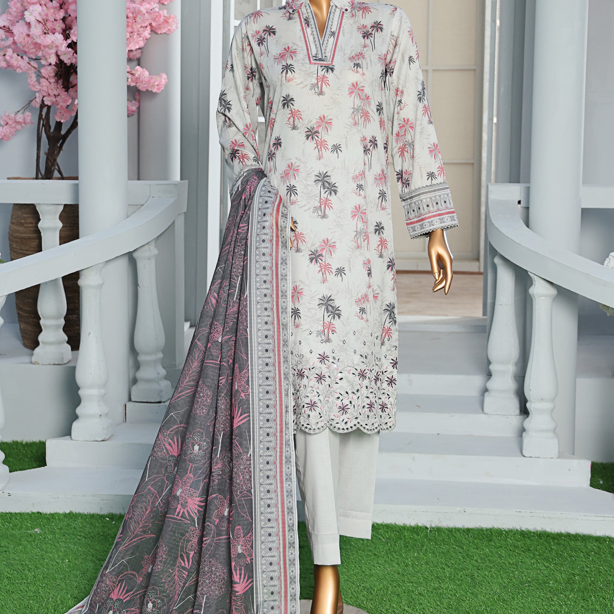 HZ Textile Unstitched ASASA Digital Printed Embroidered Lawn Shirt with Digilal Printed Karandi Lawn Dupatta Collection'25 D-03