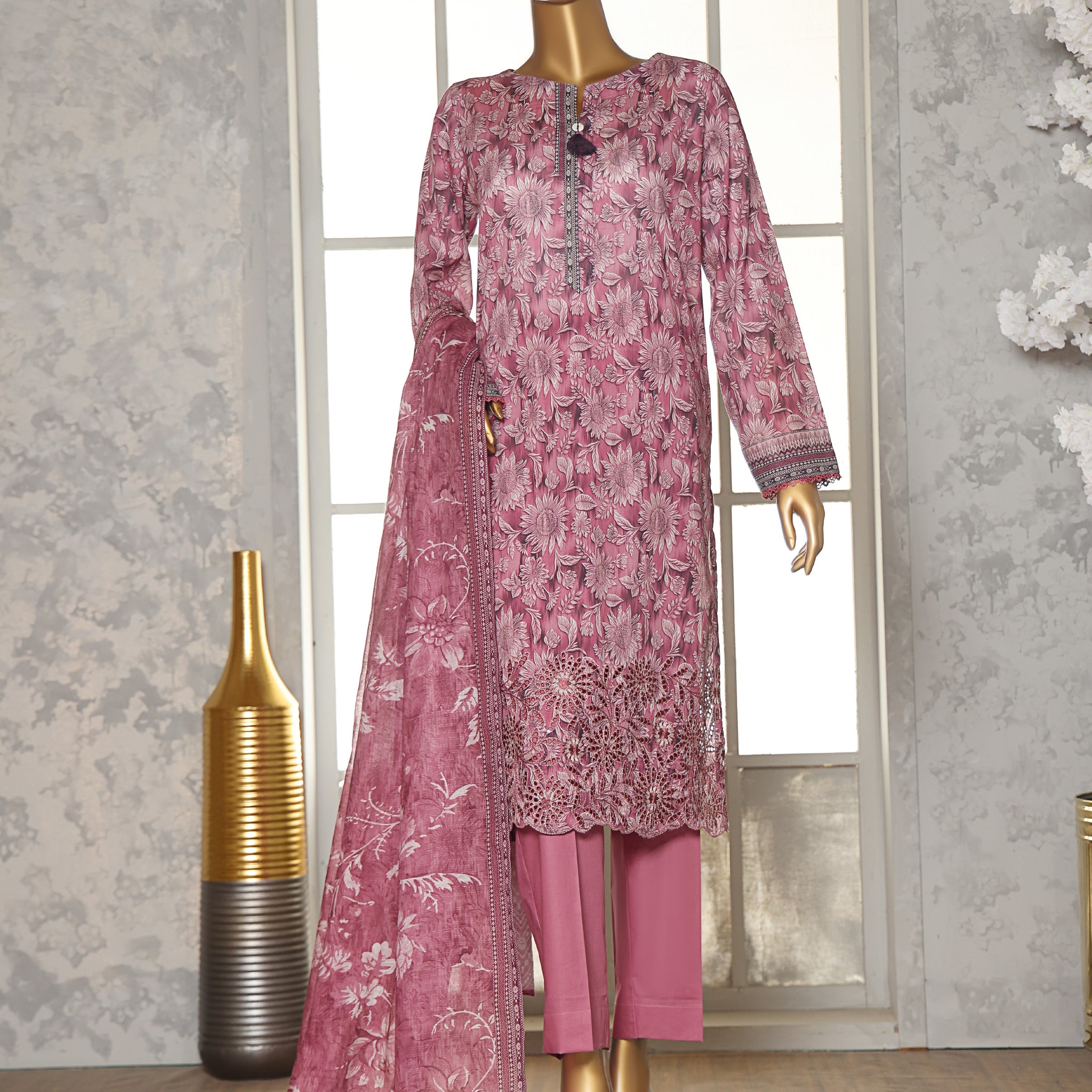 HZ Textile Unstitched ASASA Digital Printed Embroidered Lawn Shirt with Digilal Printed Karandi Lawn Dupatta Collection'25 D-01