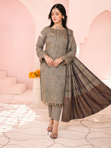 Delilah Unstitched Dyed Embroidered Winter Doriya With Fancy Shawl By Dr Haris D-02