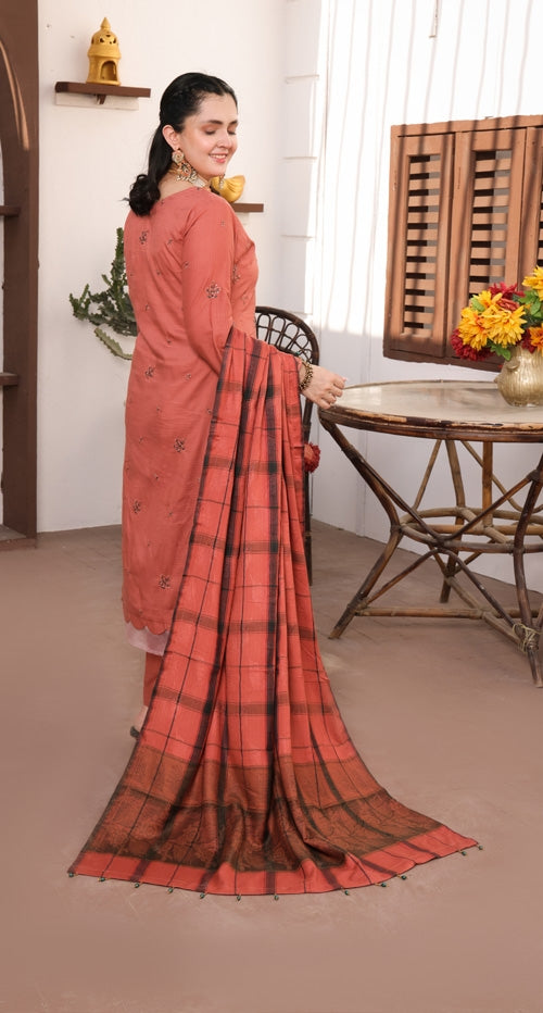 Delilah Unstitched Dyed Embroidered Winter Doriya With Fancy Shawl By Dr Haris D-03