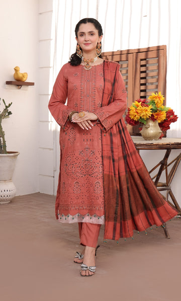 Delilah Unstitched Dyed Embroidered Winter Doriya With Fancy Shawl By Dr Haris D-03