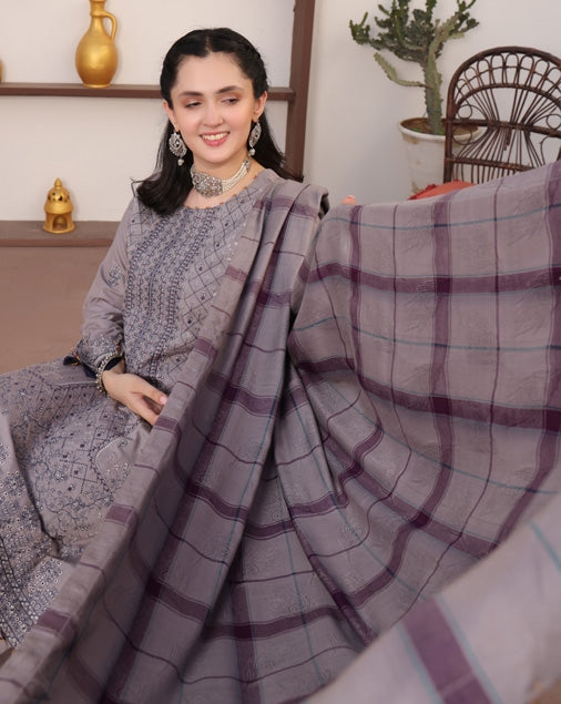 Delilah Unstitched Dyed Embroidered Winter Doriya With Fancy Shawl By Dr Haris D-04