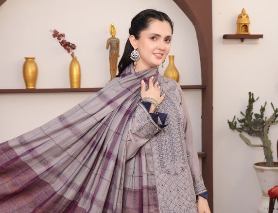 Delilah Unstitched Dyed Embroidered Winter Doriya With Fancy Shawl By Dr Haris D-04