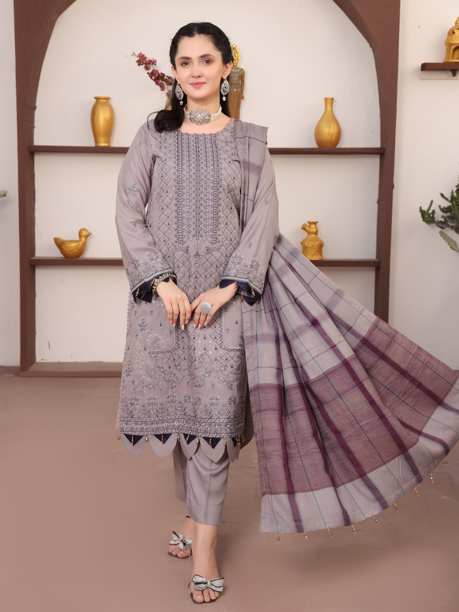 Delilah Unstitched Dyed Embroidered Winter Doriya With Fancy Shawl By Dr Haris D-04