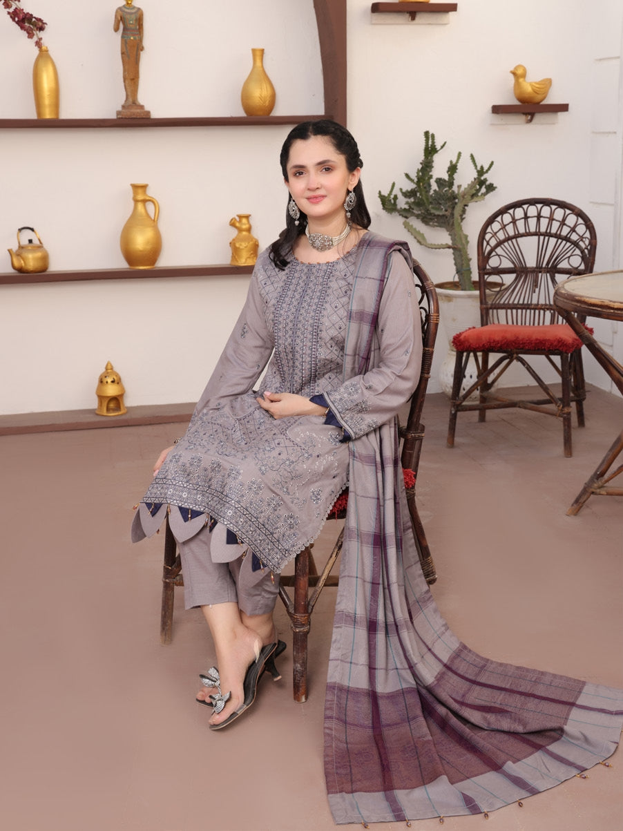 Delilah Unstitched Dyed Embroidered Winter Doriya With Fancy Shawl By Dr Haris D-04