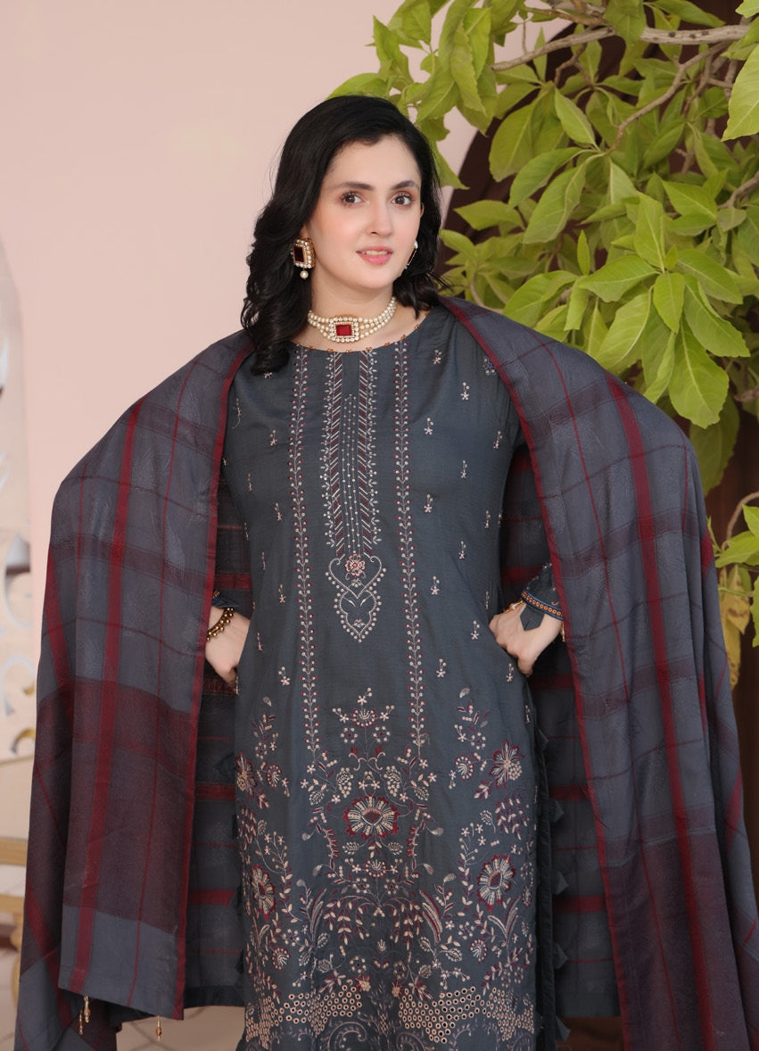 Delilah Unstitched Dyed Embroidered Winter Doriya With Fancy Shawl By Dr Haris D-05