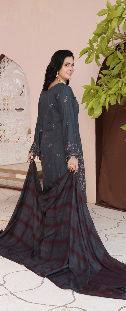 Delilah Unstitched Dyed Embroidered Winter Doriya With Fancy Shawl By Dr Haris D-05