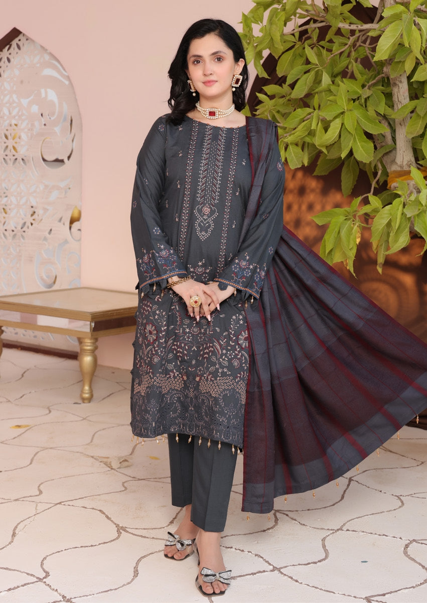 Delilah Unstitched Dyed Embroidered Winter Doriya With Fancy Shawl By Dr Haris D-05