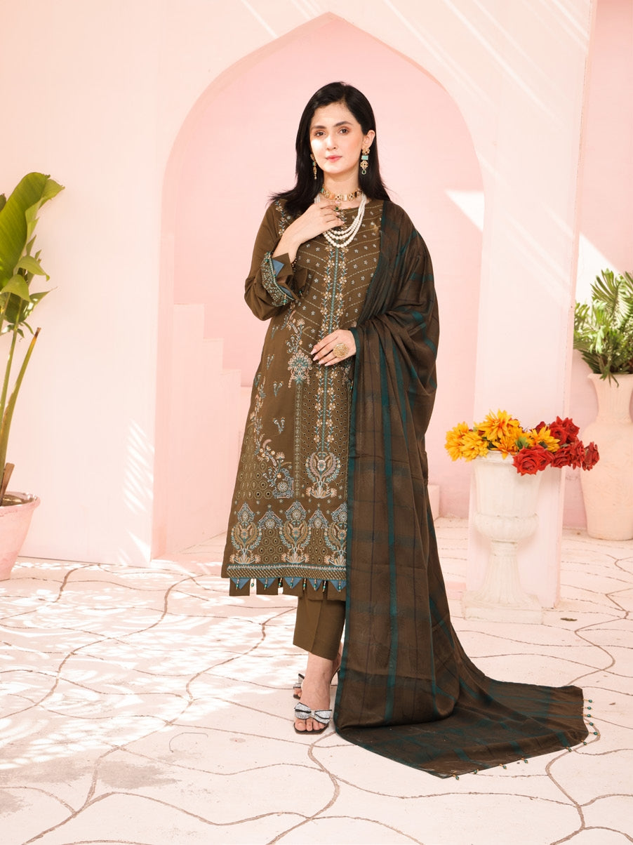 Delilah Unstitched Dyed Embroidered Winter Doriya With Fancy Shawl By Dr Haris D-01