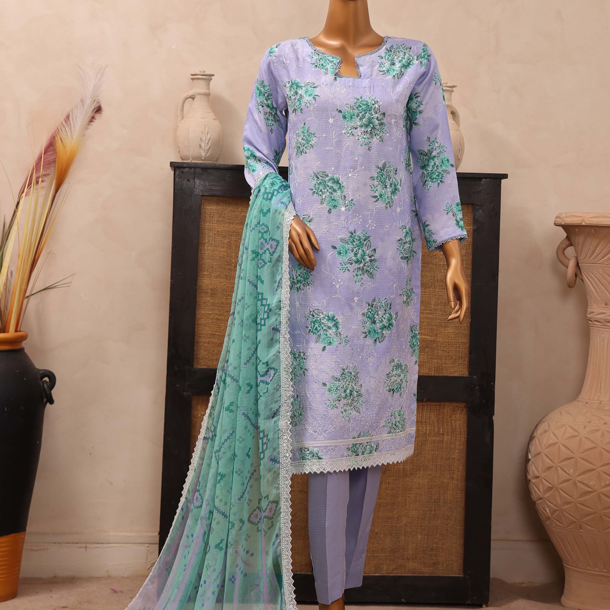Dr. Haris Diamond White Unstitched Digital Printed Suit COLLECTION 2025 D-03