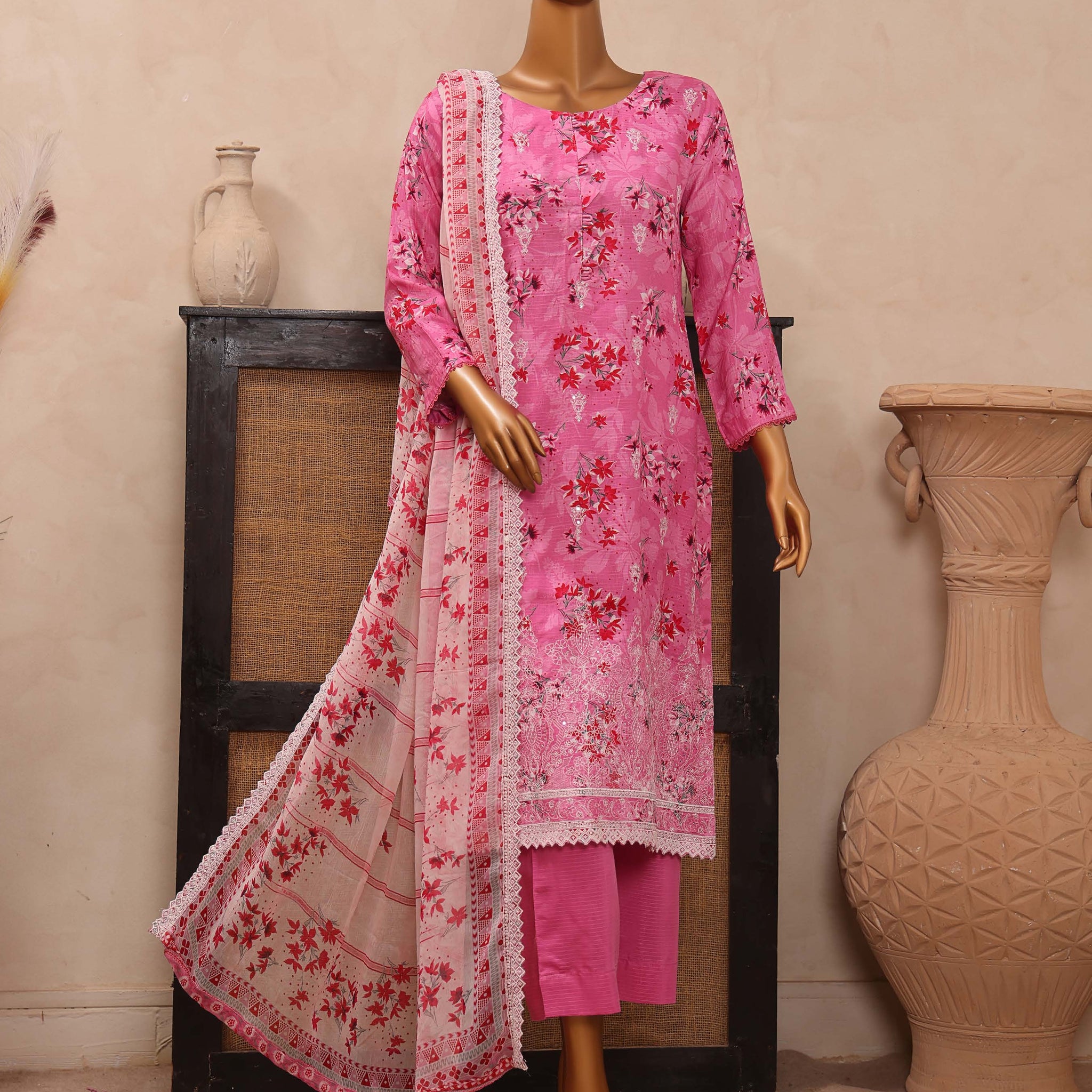 Dr. Haris Diamond White Unstitched Digital Printed Suit COLLECTION 2025 D-04