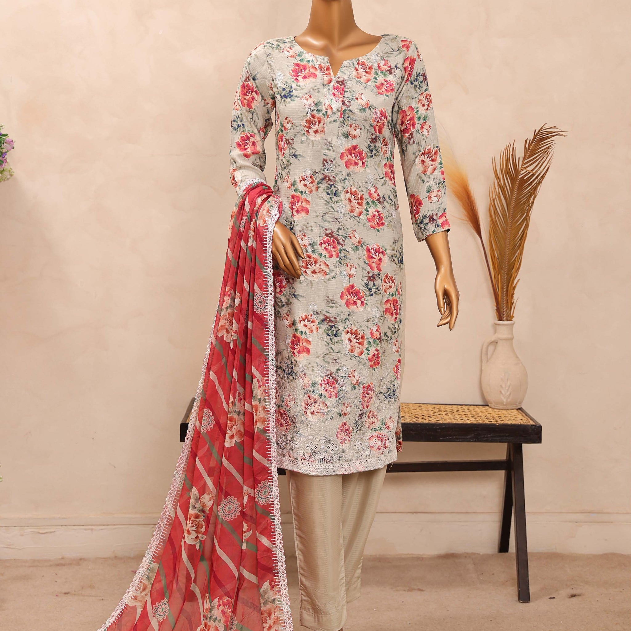 Dr. Haris Diamond White Unstitched Digital Printed Suit COLLECTION 2025 D-05