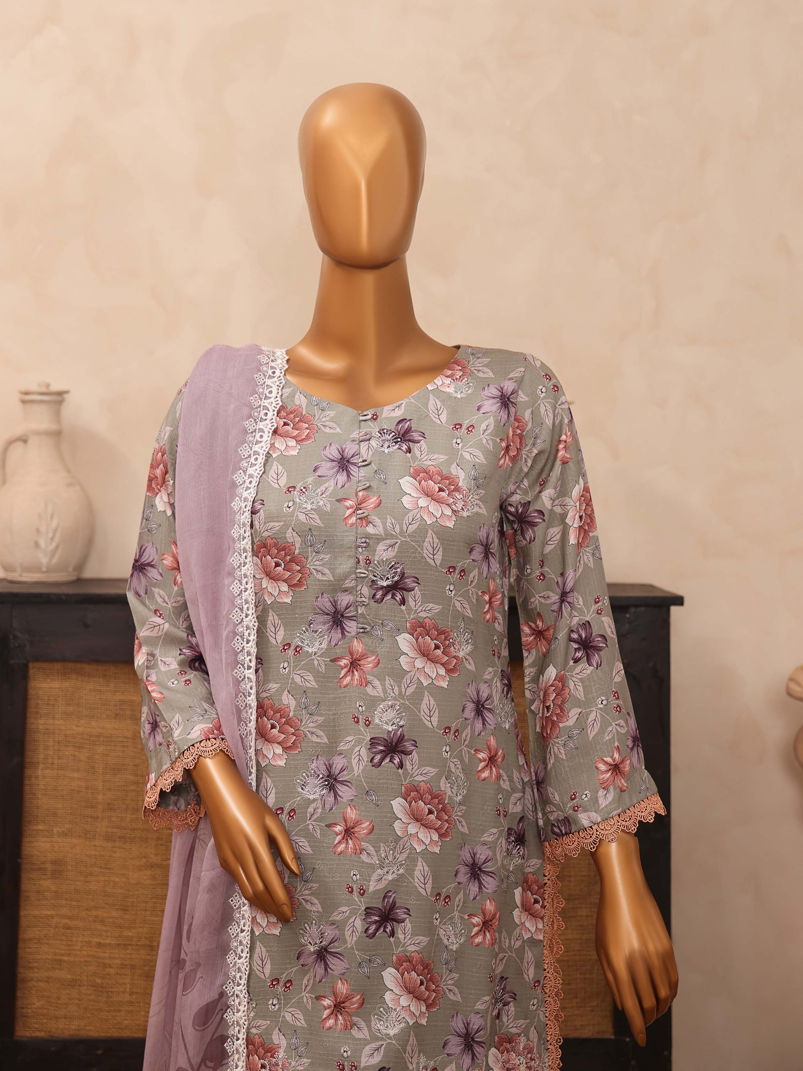 Dr. Haris Diamond White Unstitched Digital Printed Suit COLLECTION 2025 D-01