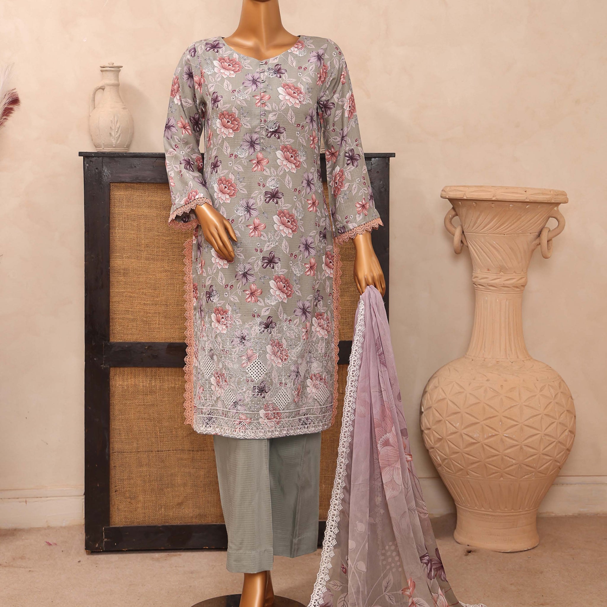 Dr. Haris Diamond White Unstitched Digital Printed Suit COLLECTION 2025 D-01