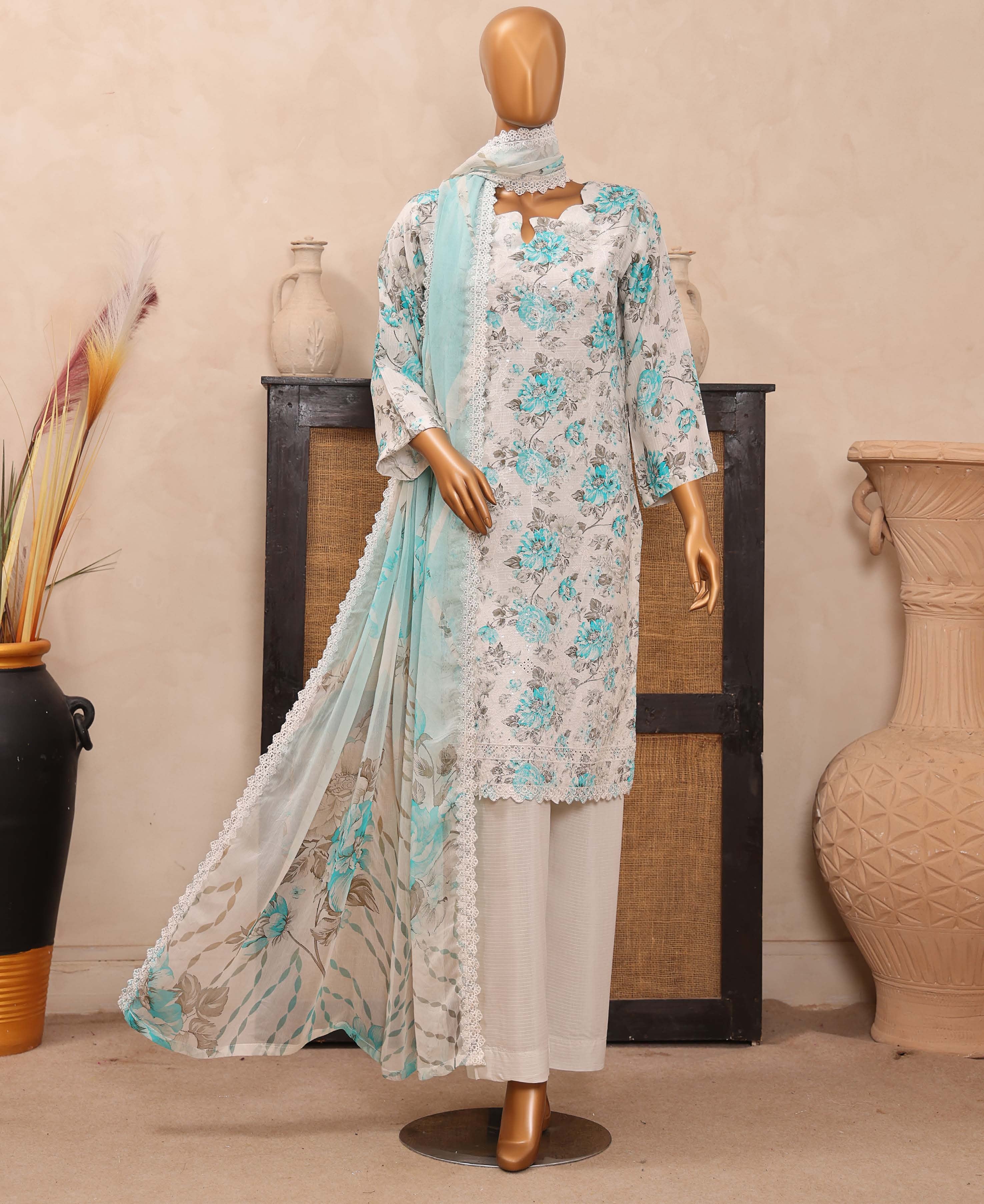 Dr. Haris Diamond White Unstitched Digital Printed Suit COLLECTION 2025 D-02