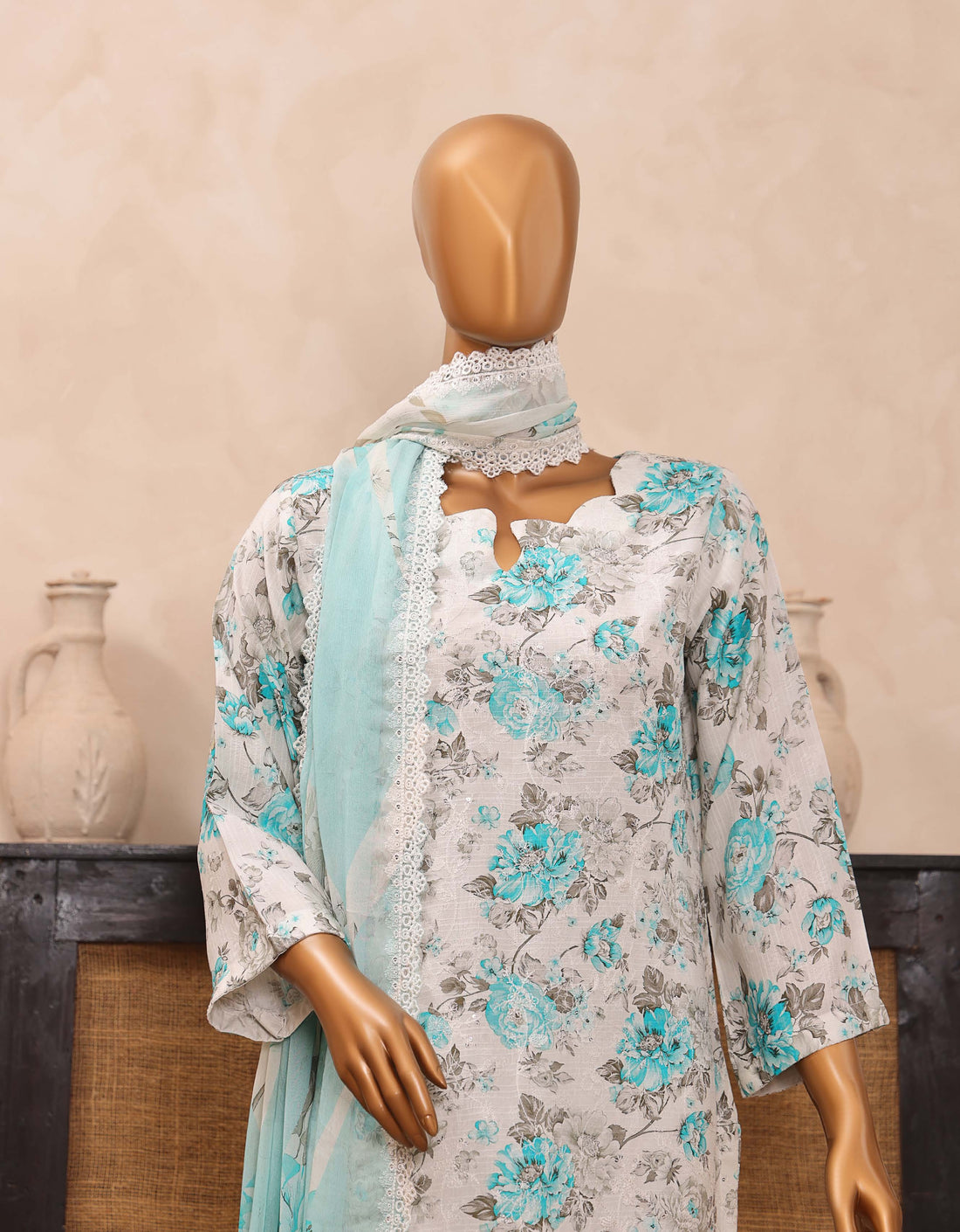 Dr. Haris Diamond White Unstitched Digital Printed Suit COLLECTION 2025 D-02