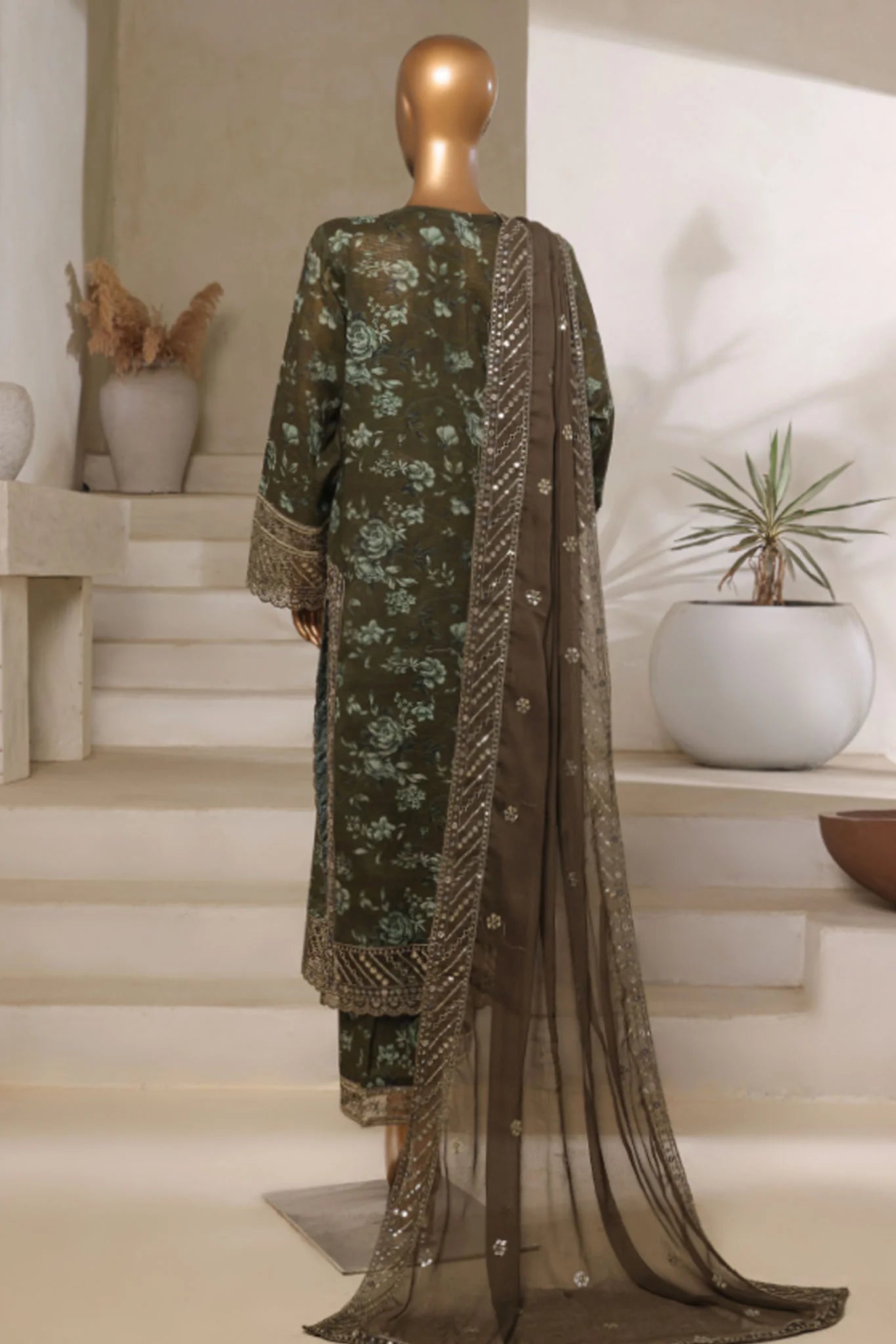 Malika By Sada Bahar Stitched 3 Piece Emb Festive Vol-05 Collection'2025-EMB Chiffon dupatta-mehandi green