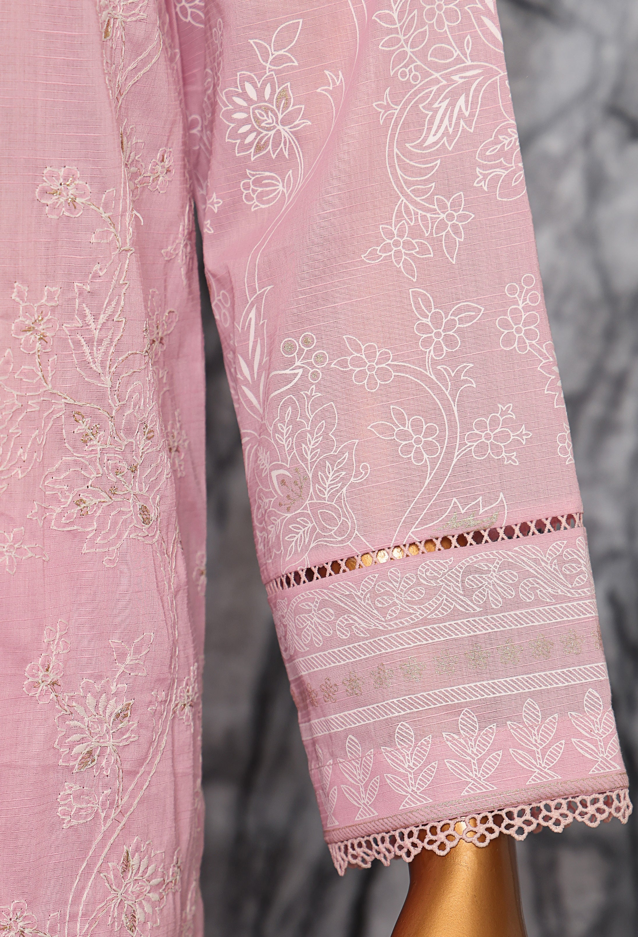 HZ Textile UNSTITCH EXCLUSIVE MID SUMMER EMBROIDERED SLUB COTTON D-02