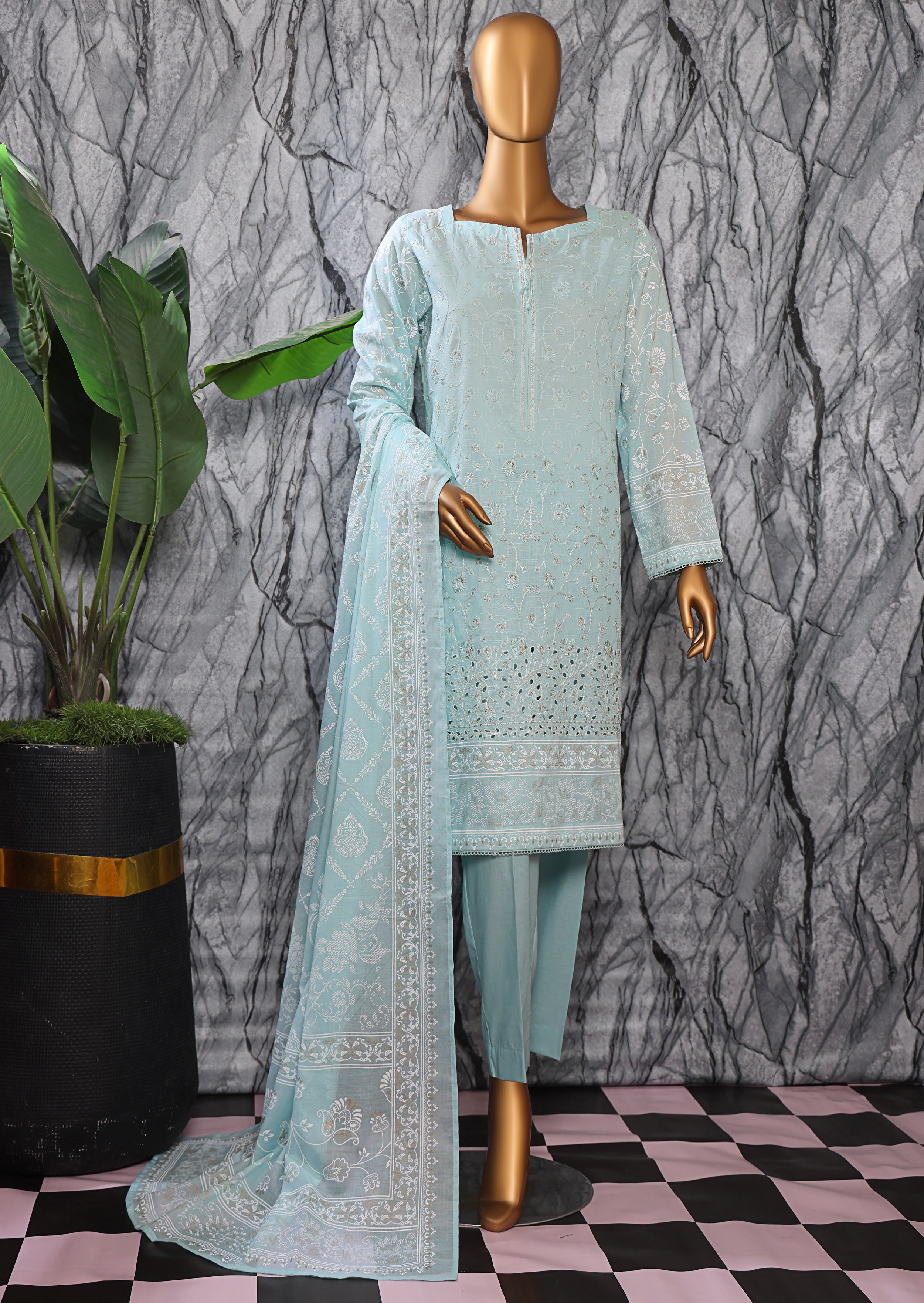 HZ Textile UNSTITCH EXCLUSIVE MID SUMMER EMBROIDERED SLUB COTTON D-03