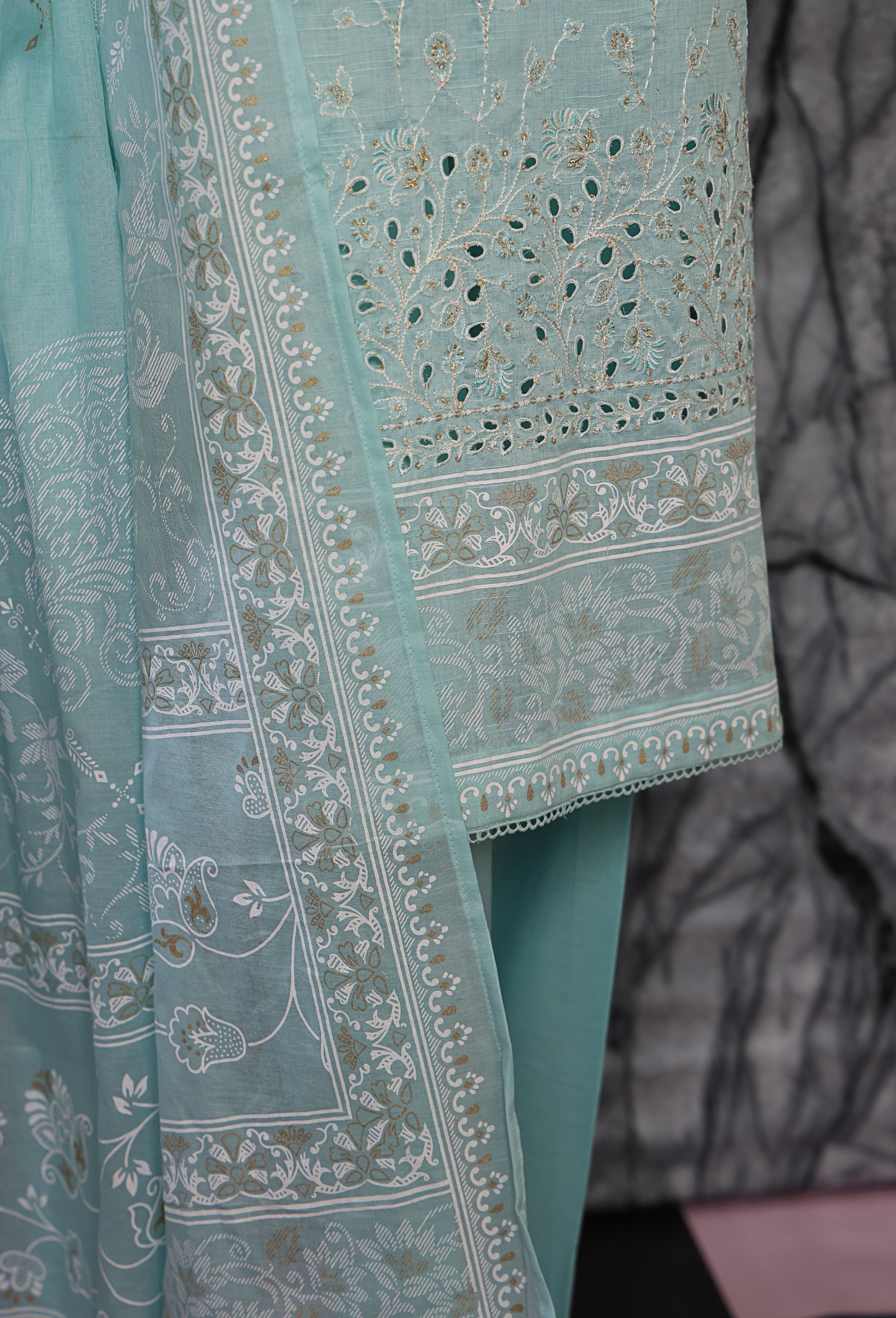 HZ Textile UNSTITCH EXCLUSIVE MID SUMMER EMBROIDERED SLUB COTTON D-03