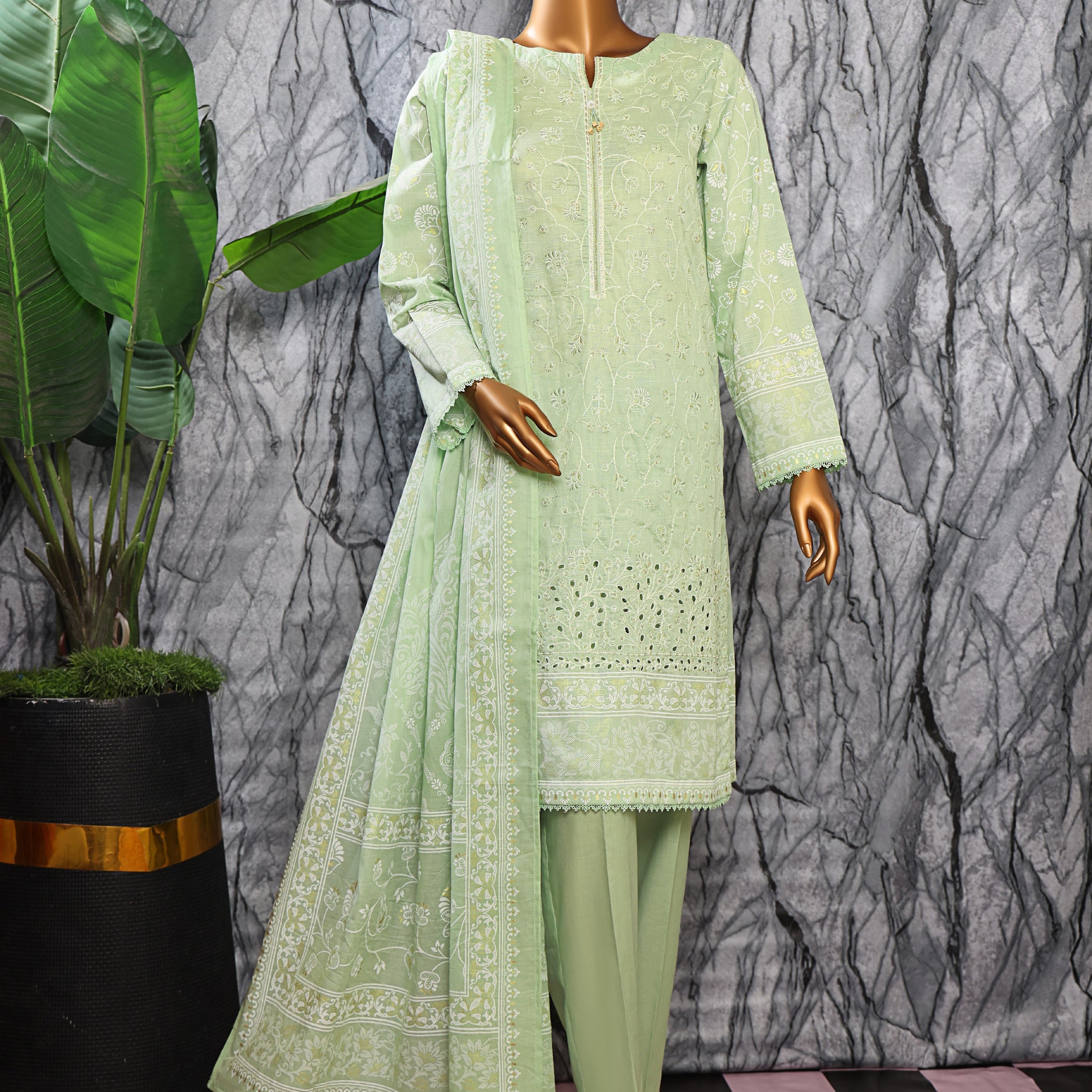 HZ Textile UNSTITCH EXCLUSIVE MID SUMMER EMBROIDERED SLUB COTTON D-01