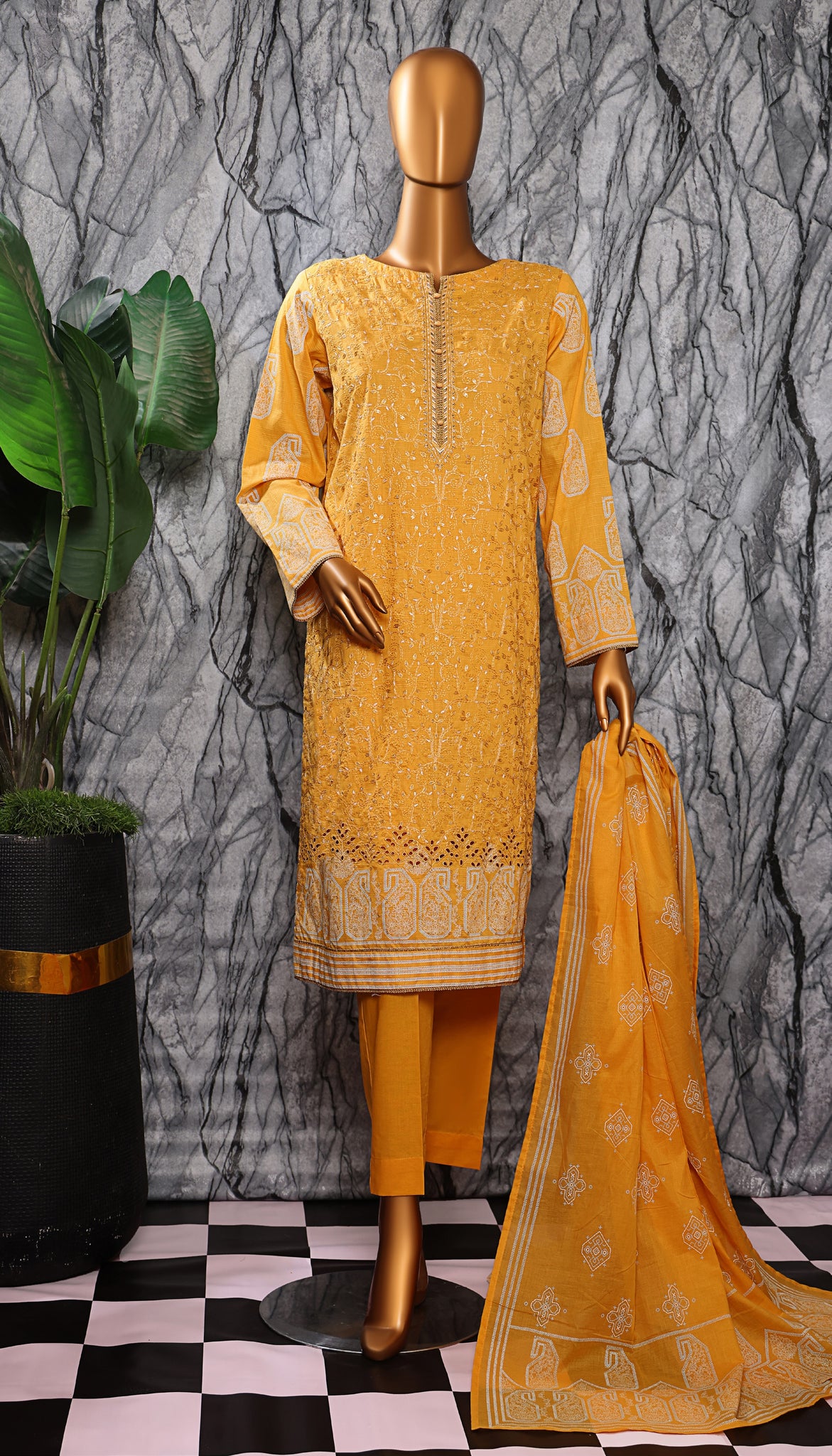 HZ Textile UNSTITCH EXCLUSIVE MID SUMMER EMBROIDERED SLUB COTTON D-04