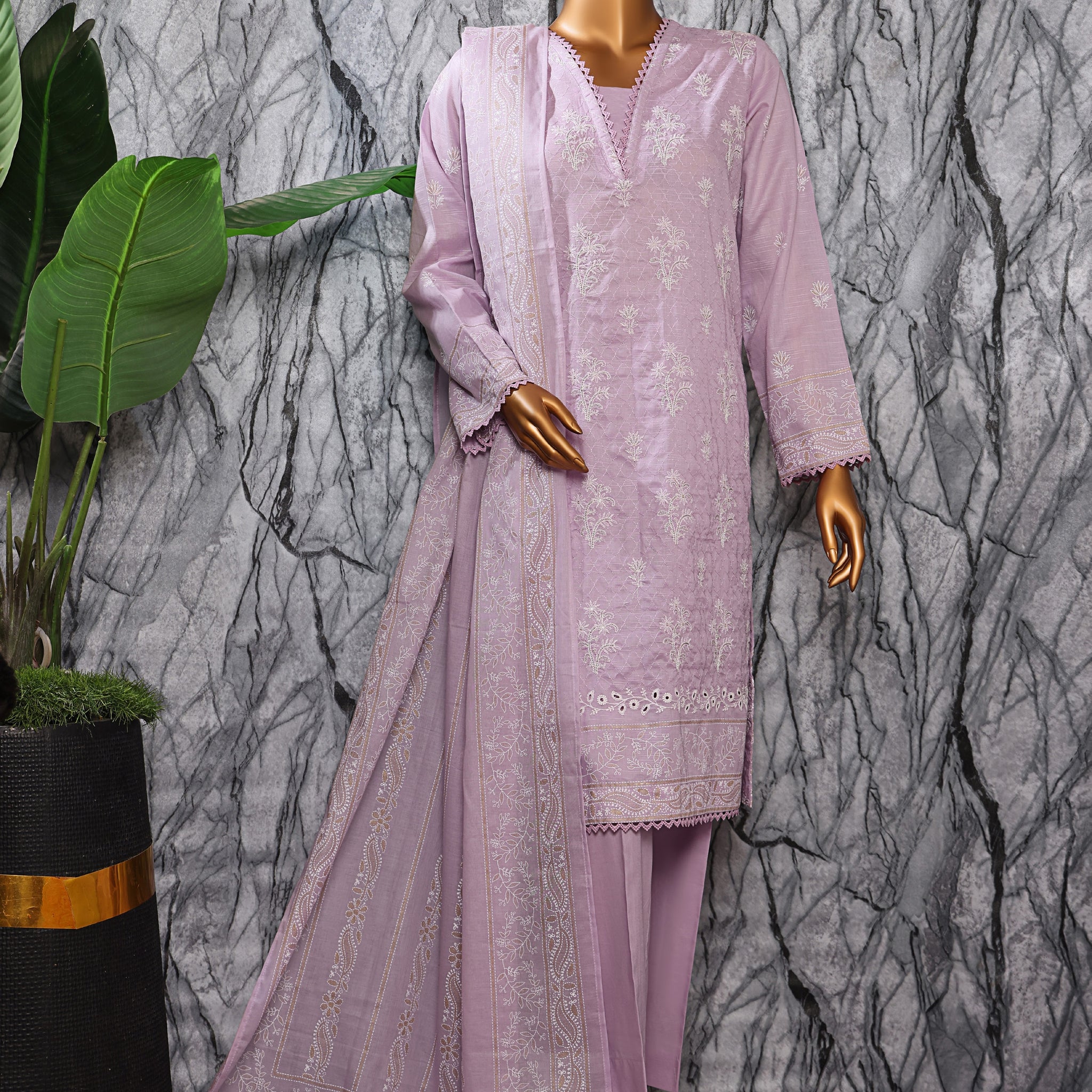 HZ Textile UNSTITCH EXCLUSIVE MID SUMMER EMBROIDERED SLUB COTTON D-05