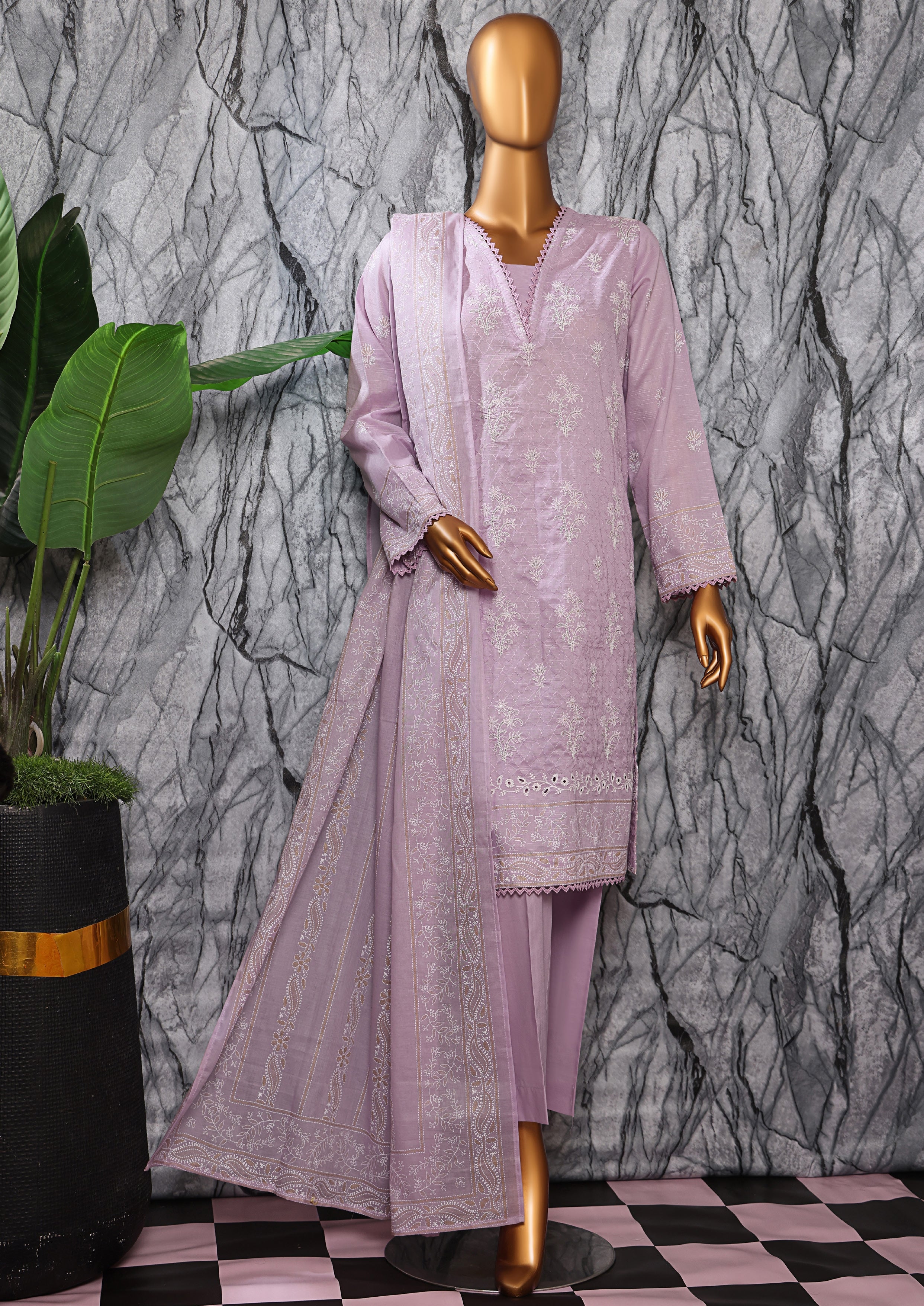 HZ Textile UNSTITCH EXCLUSIVE MID SUMMER EMBROIDERED SLUB COTTON D-05