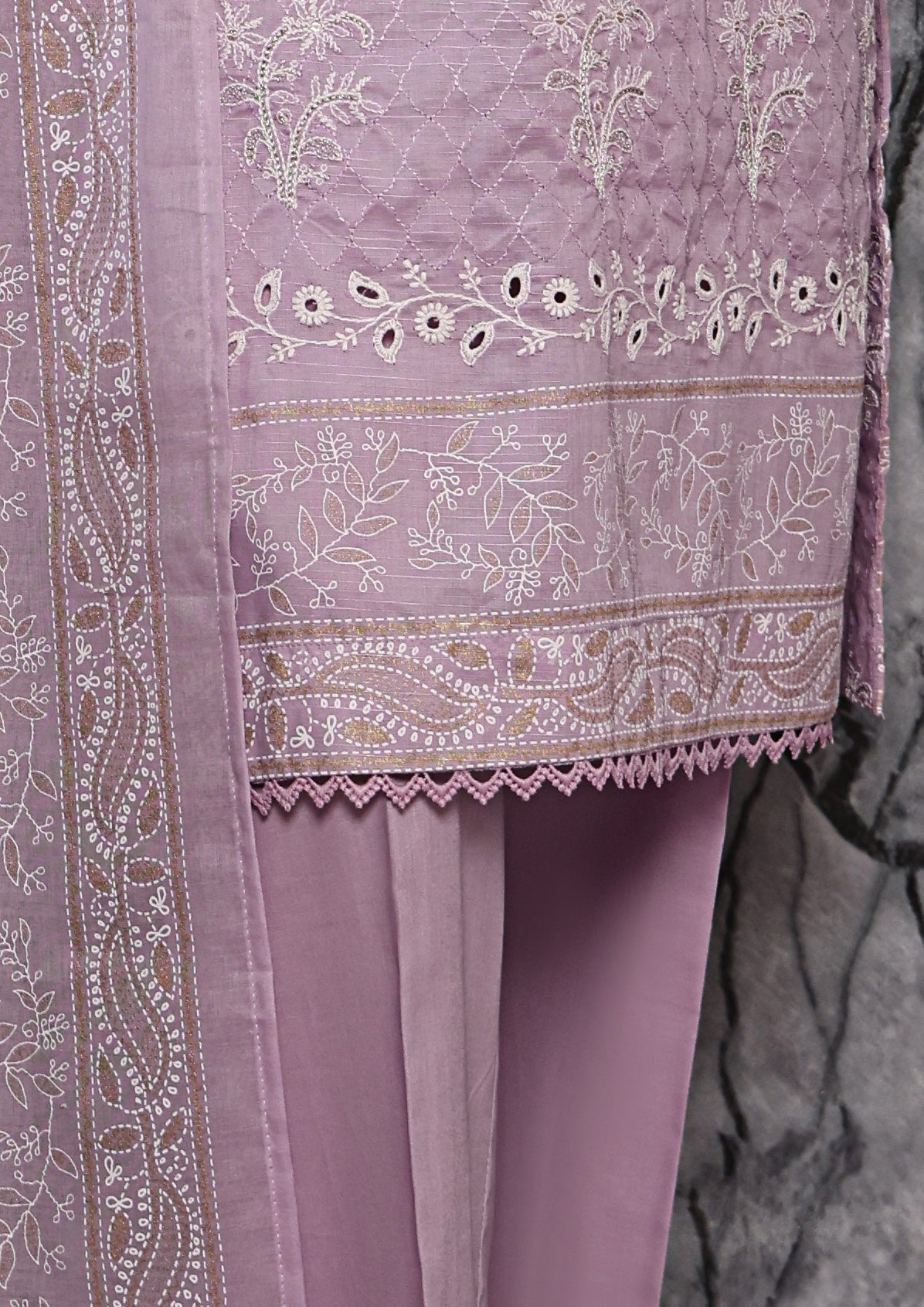 HZ Textile UNSTITCH EXCLUSIVE MID SUMMER EMBROIDERED SLUB COTTON D-05