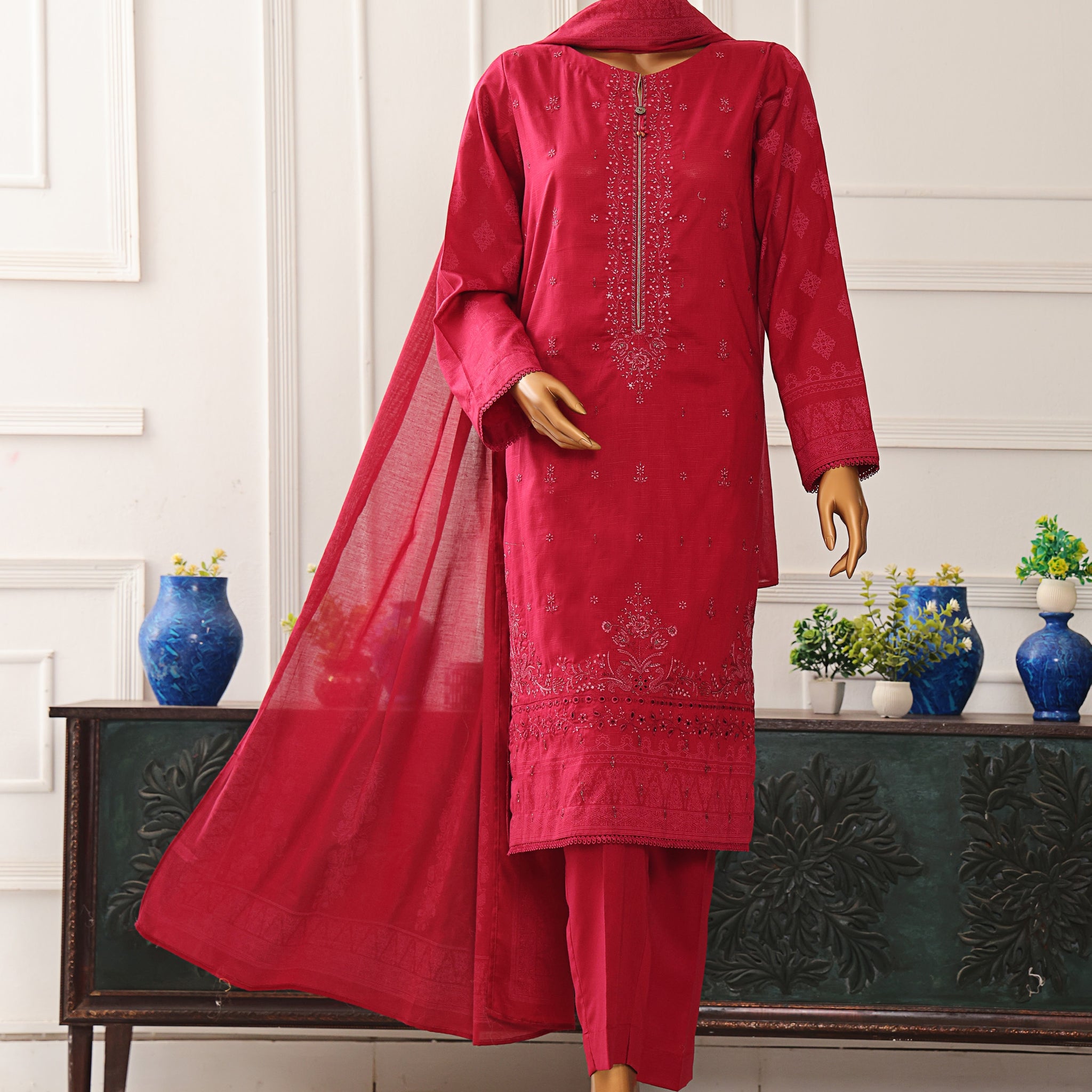 HZ Textile UNSTITCH EXCLUSIVE MID SUMMER EMBROIDERED SLUB COTTON D-06