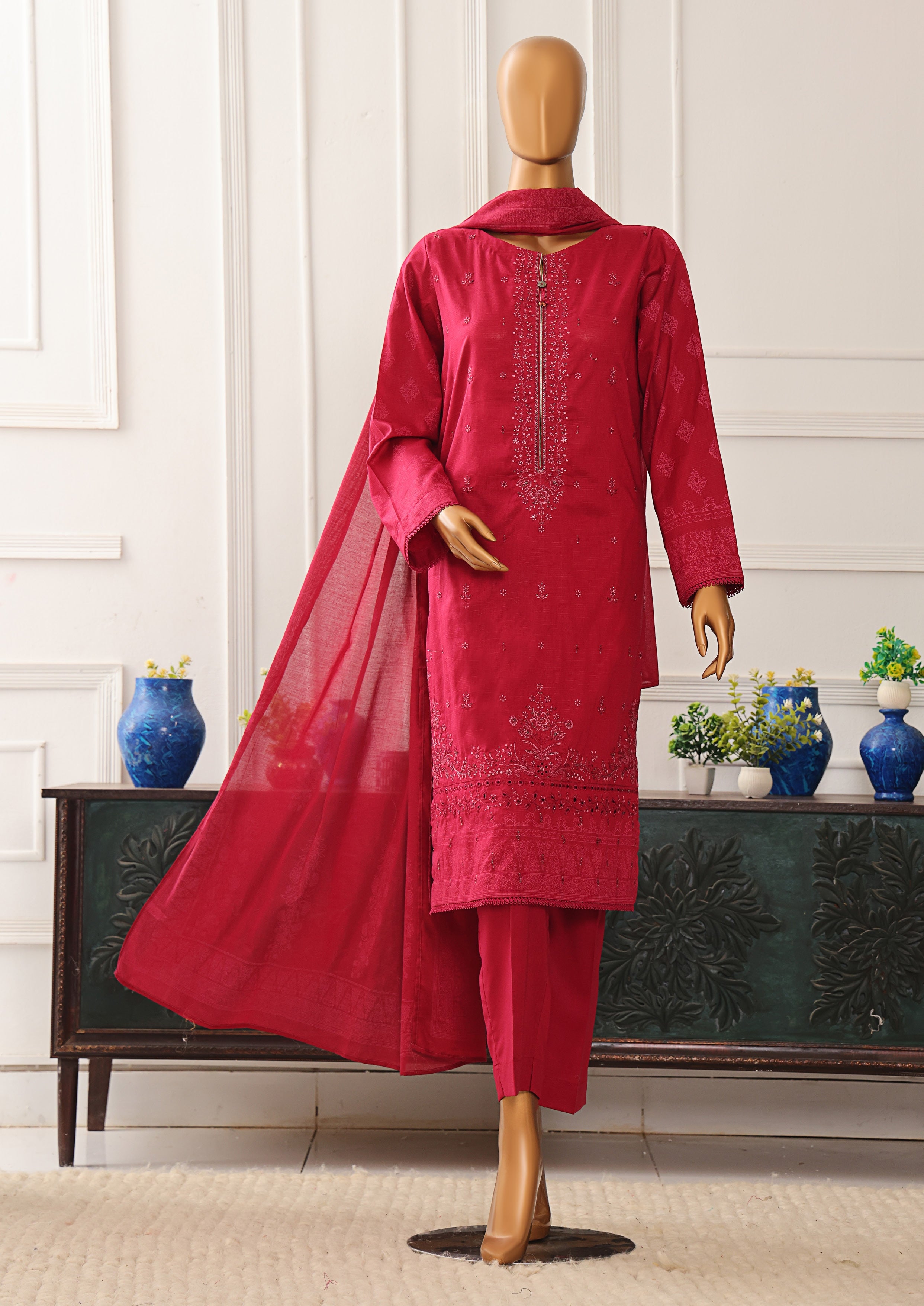 HZ Textile UNSTITCH EXCLUSIVE MID SUMMER EMBROIDERED SLUB COTTON D-06