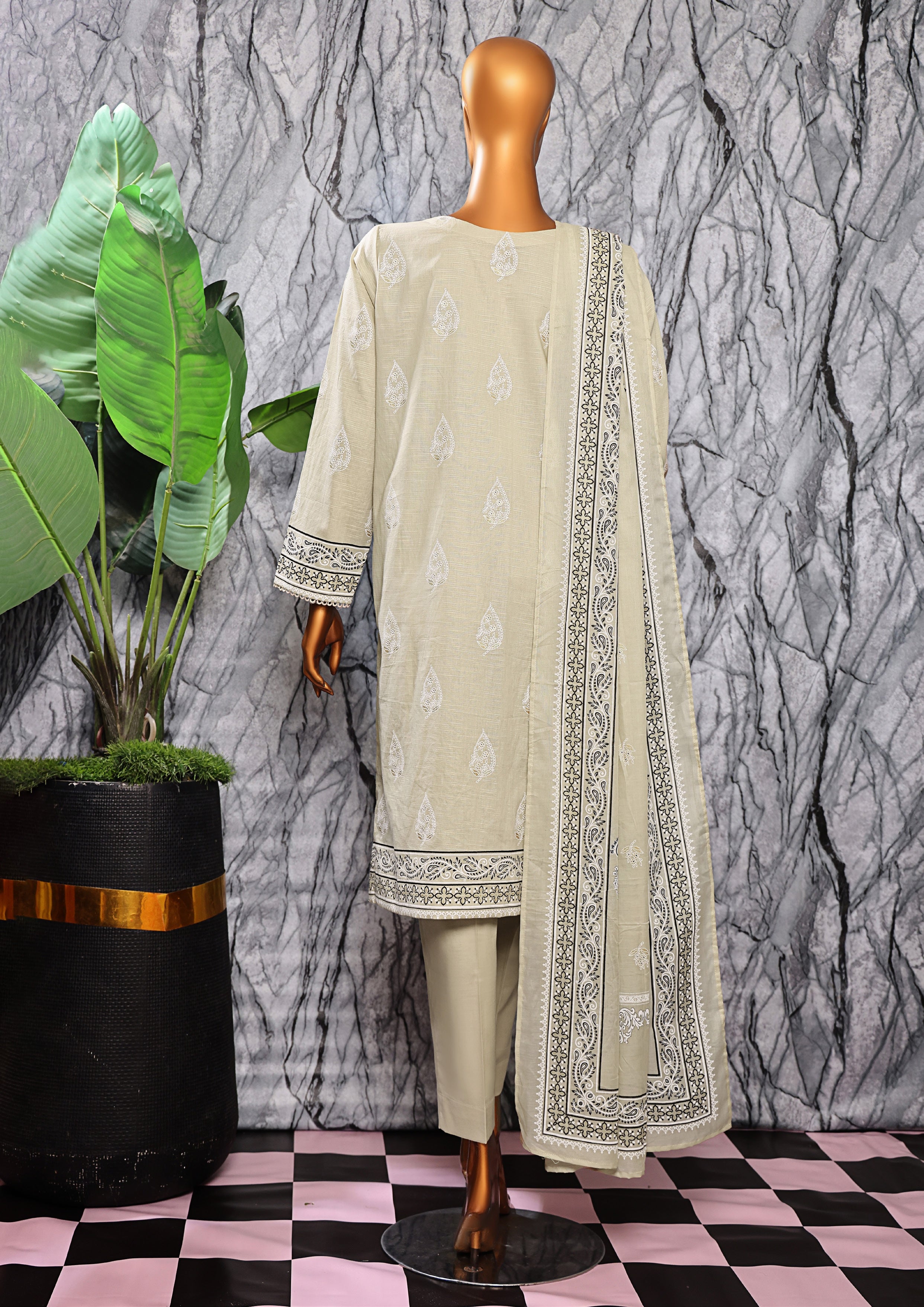 HZ Textile UNSTITCH EXCLUSIVE MID SUMMER EMBROIDERED SLUB COTTON D-07