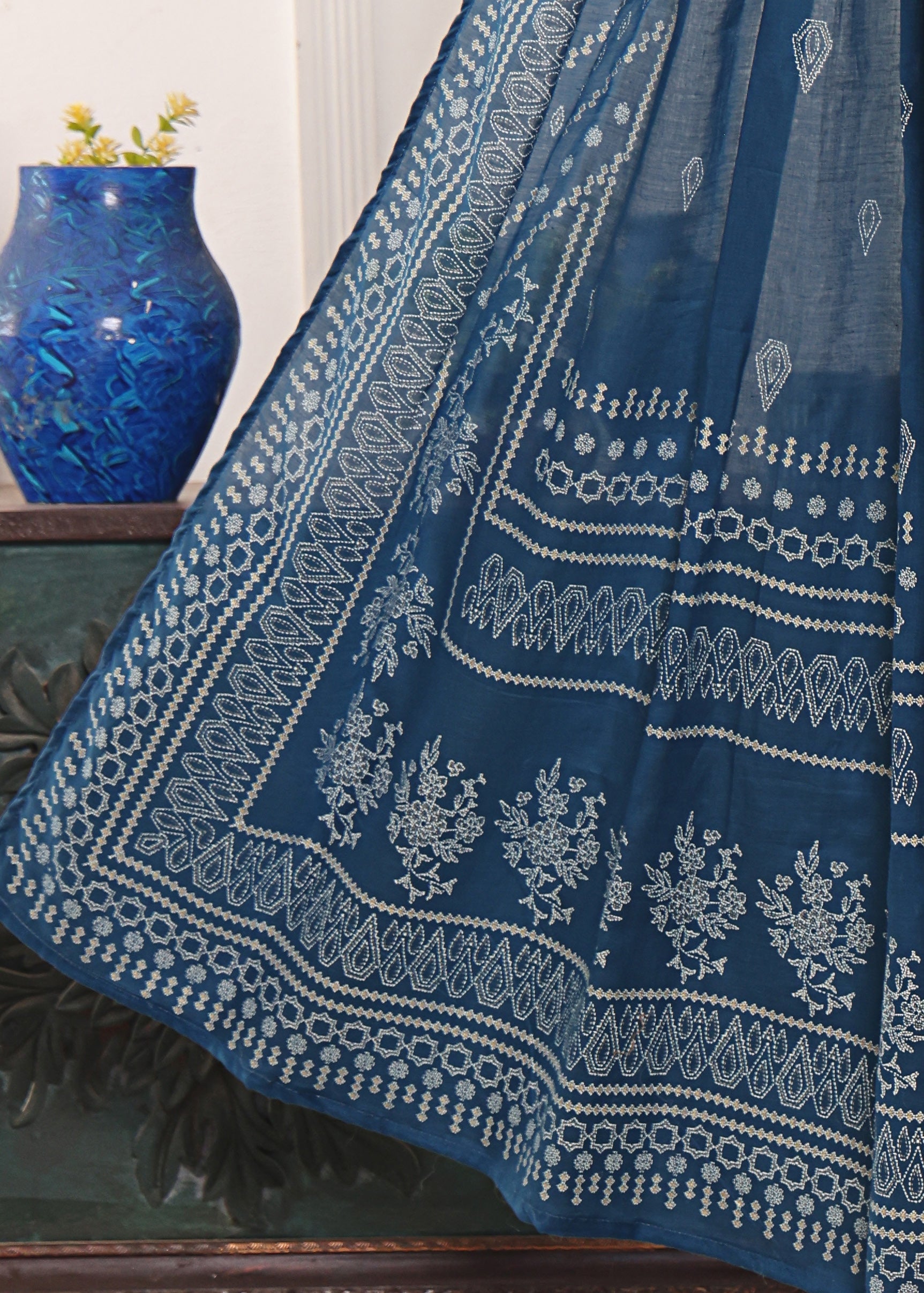 HZ Textile UNSTITCH EXCLUSIVE MID SUMMER EMBROIDERED SLUB COTTON D-08