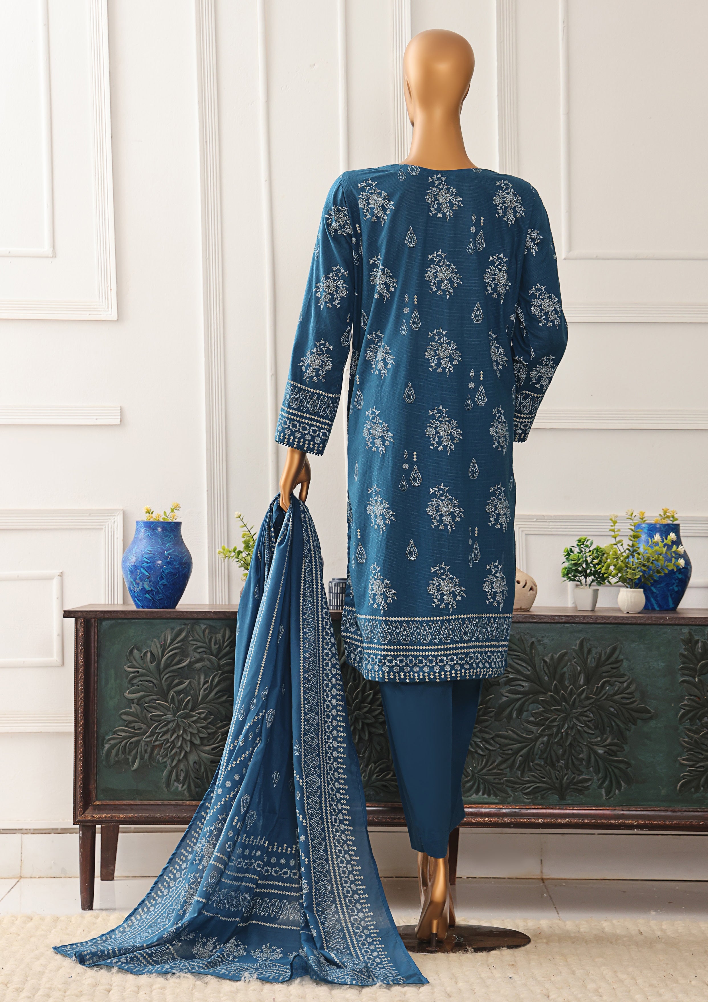 HZ Textile UNSTITCH EXCLUSIVE MID SUMMER EMBROIDERED SLUB COTTON D-08