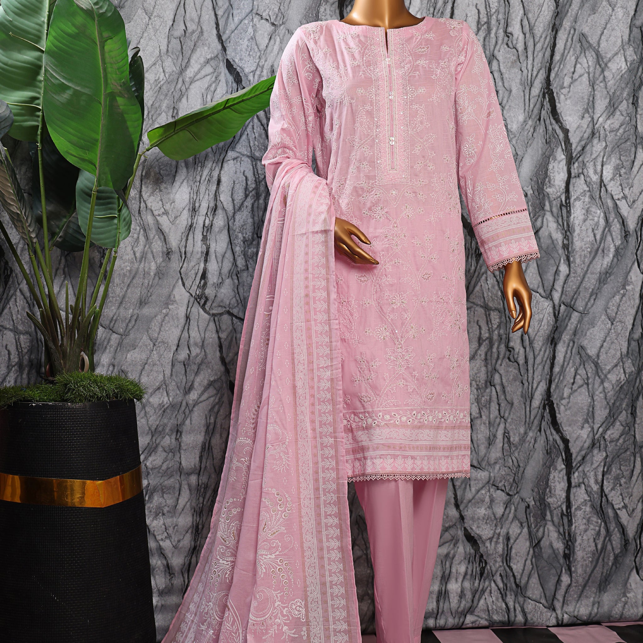 HZ Textile UNSTITCH EXCLUSIVE MID SUMMER EMBROIDERED SLUB COTTON D-02