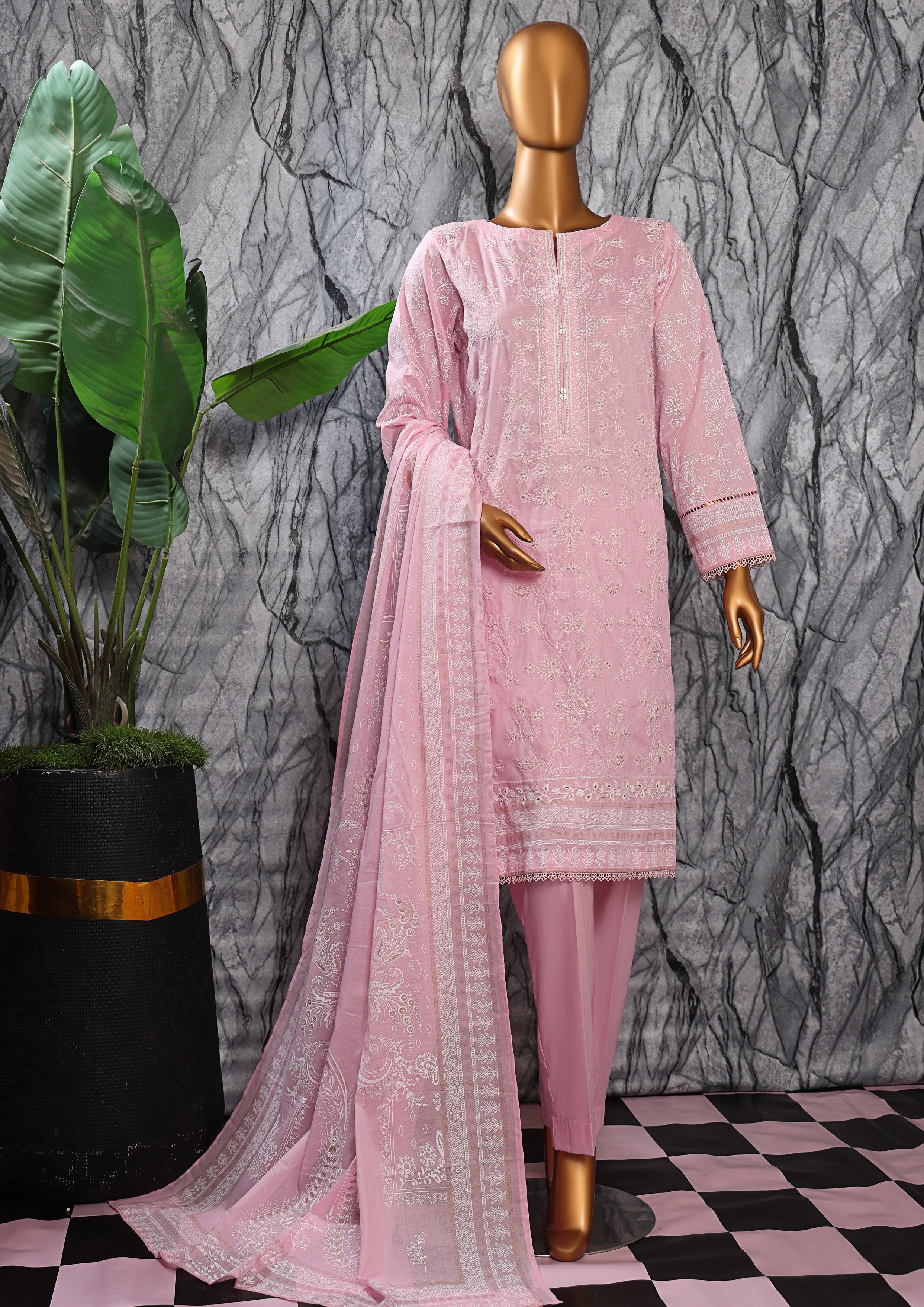 HZ Textile UNSTITCH EXCLUSIVE MID SUMMER EMBROIDERED SLUB COTTON D-02